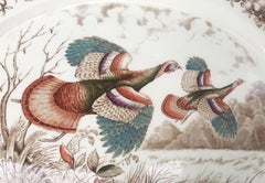 English Transferware Large Turkey Platter, Flying Turkeys by Johnson Brothers