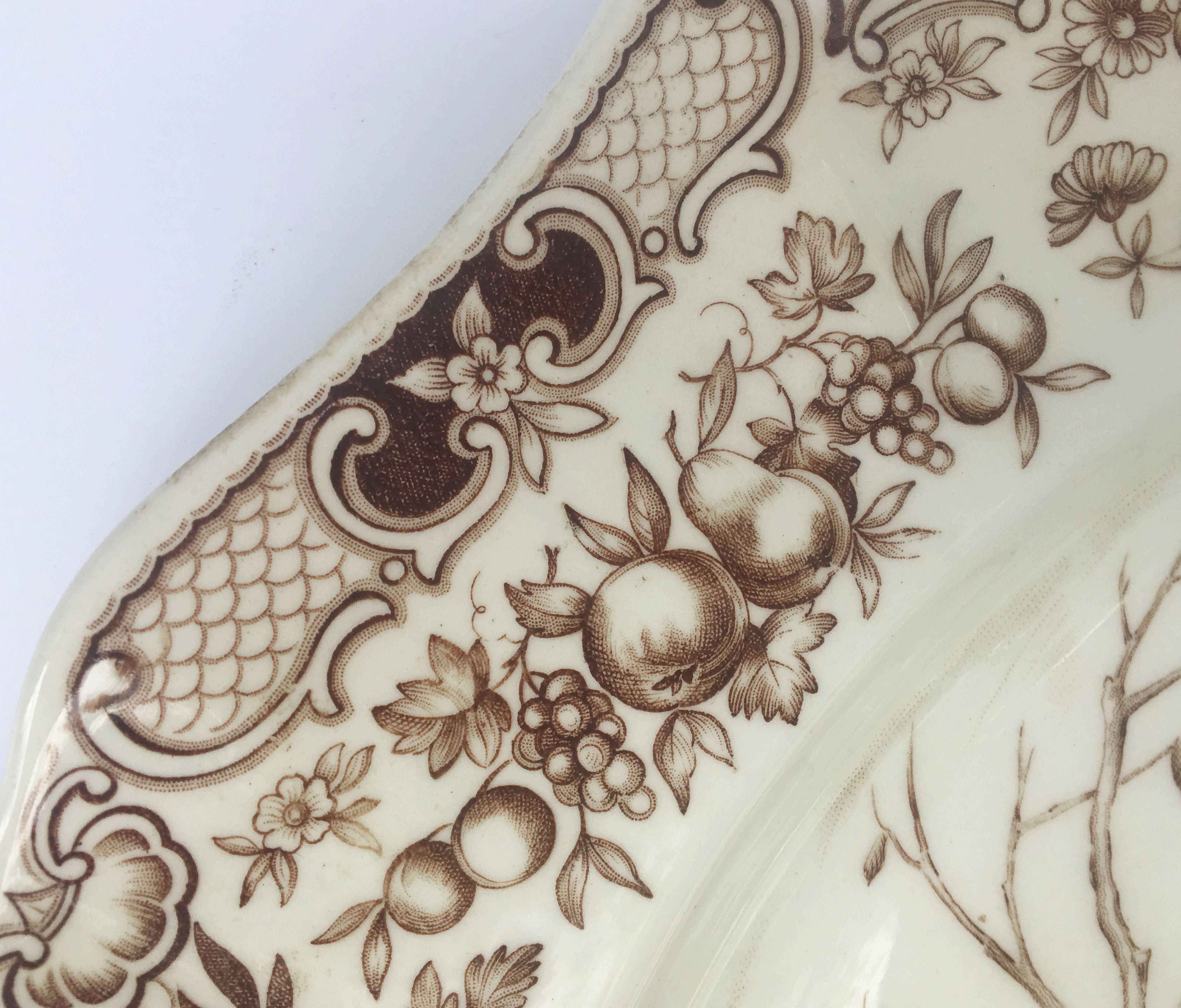 Glazed English Transferware Large Turkey Platter, Flying Turkeys by Johnson Brothers