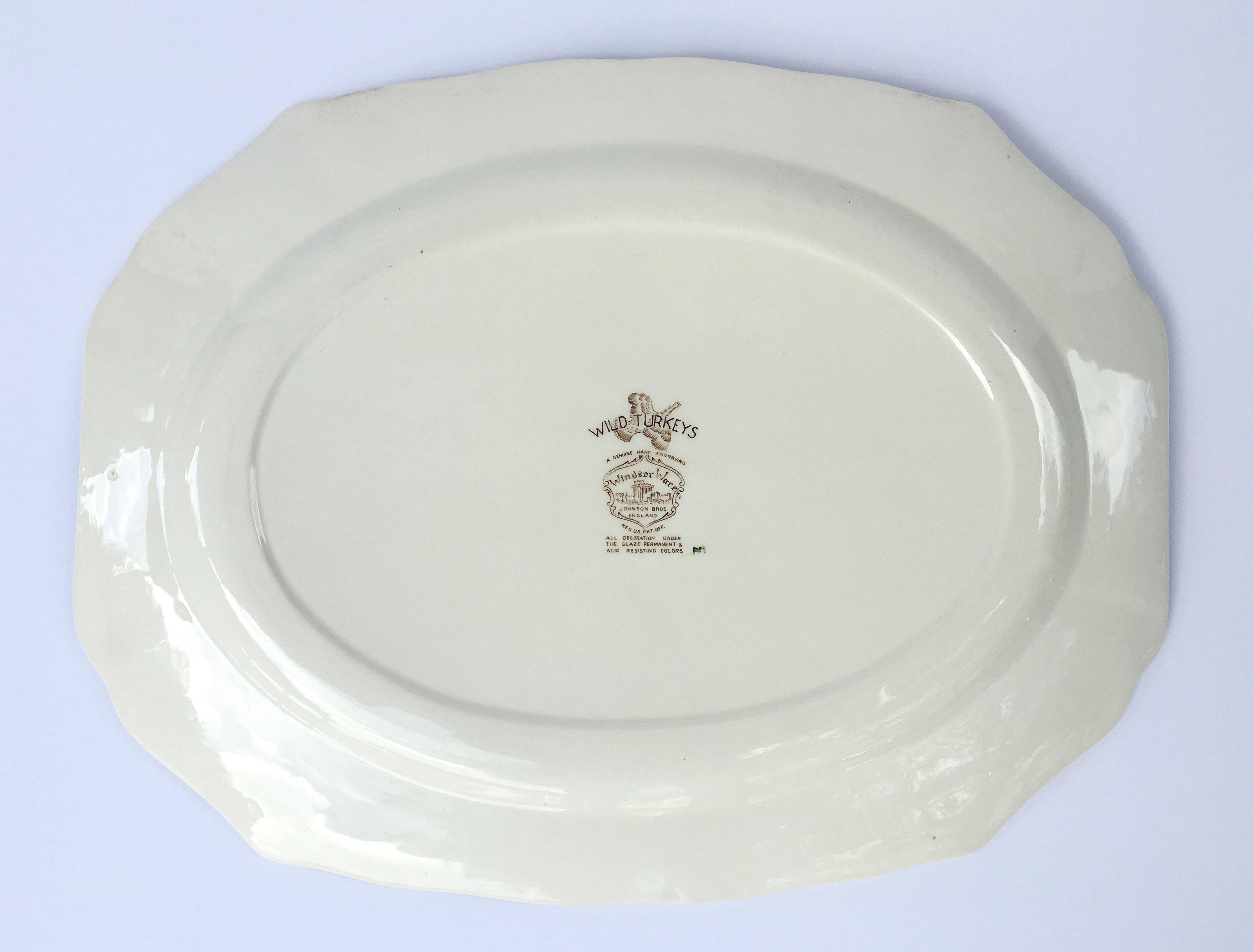 Earthenware English Transferware Large Turkey Platter, Flying Turkeys by Johnson Brothers