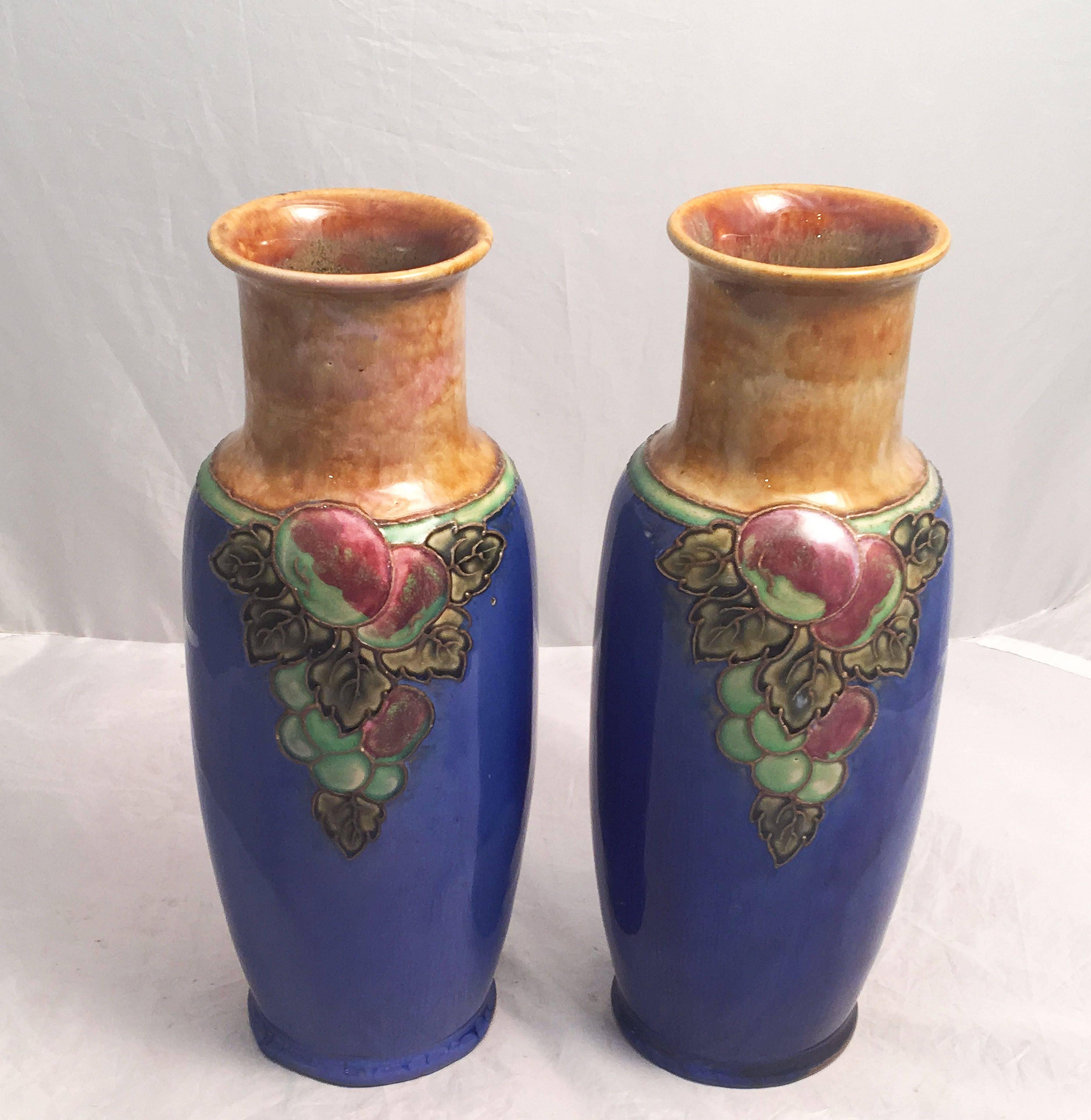 English Royal Doulton Grape Cluster Vases from the Arts and Crafts Period For Sale