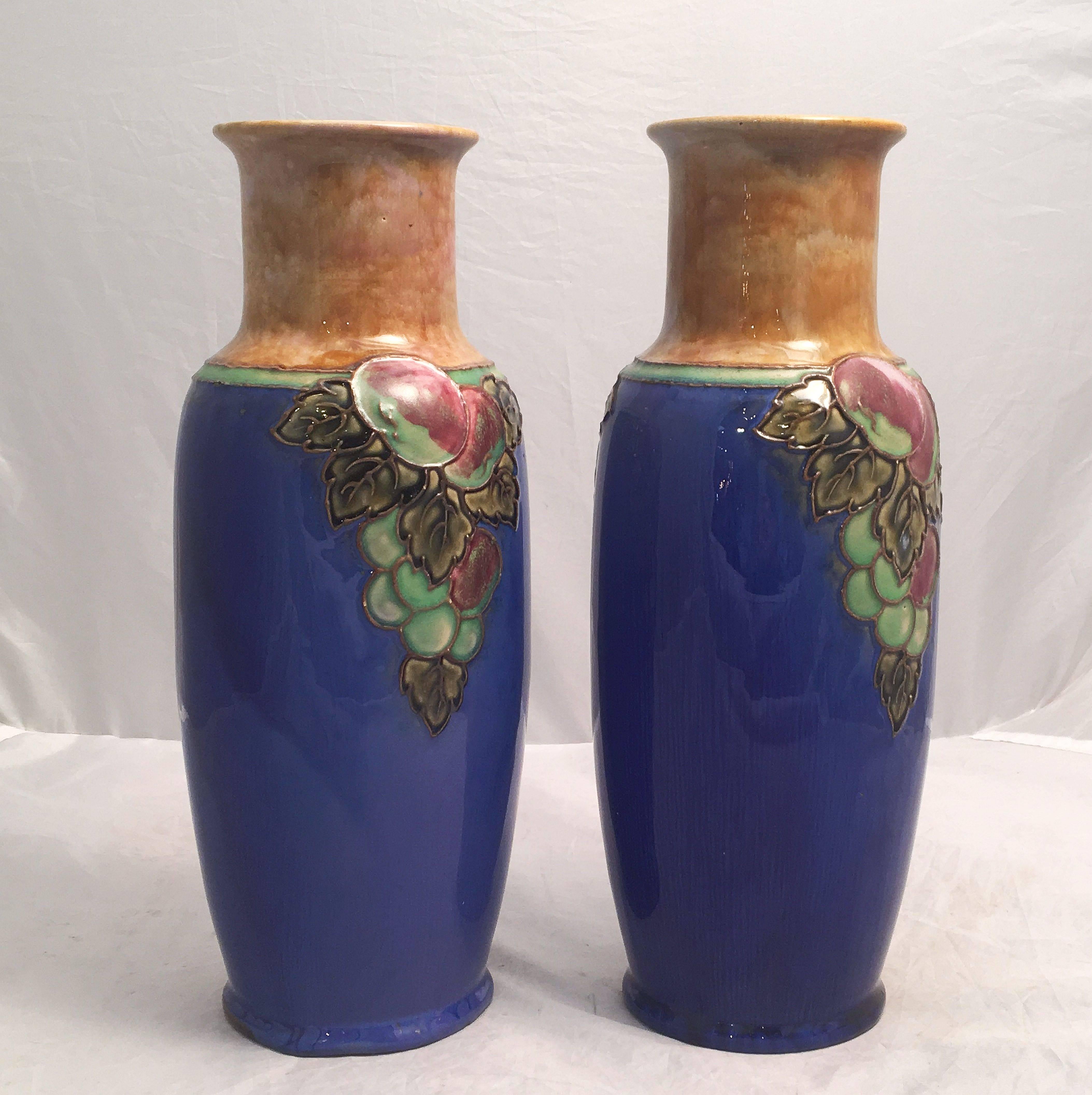 Royal Doulton Grape Cluster Vases from the Arts and Crafts Period In Good Condition For Sale In Austin, TX
