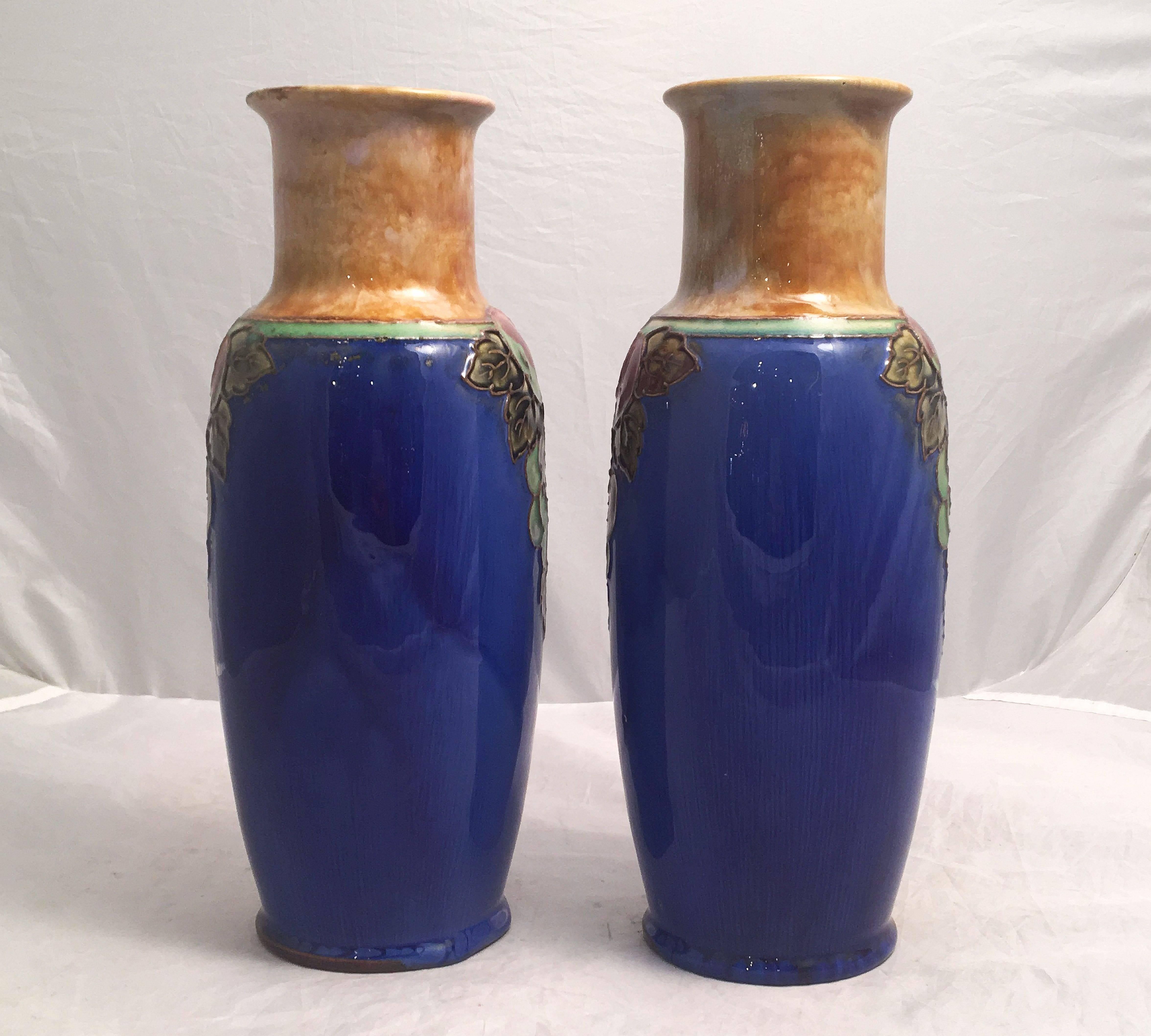 20th Century Royal Doulton Grape Cluster Vases from the Arts and Crafts Period For Sale