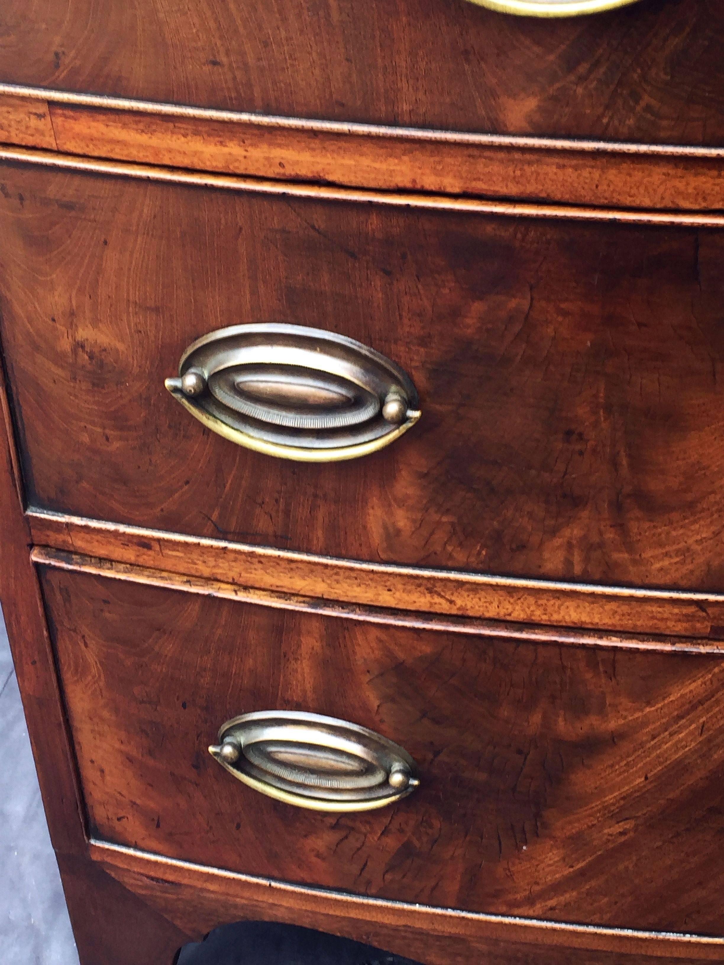 English Bow Front Chest of Inlaid Flame-Cut Mahogany 2