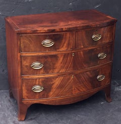 English Bow Front Chest of Inlaid Flame-Cut Mahogany