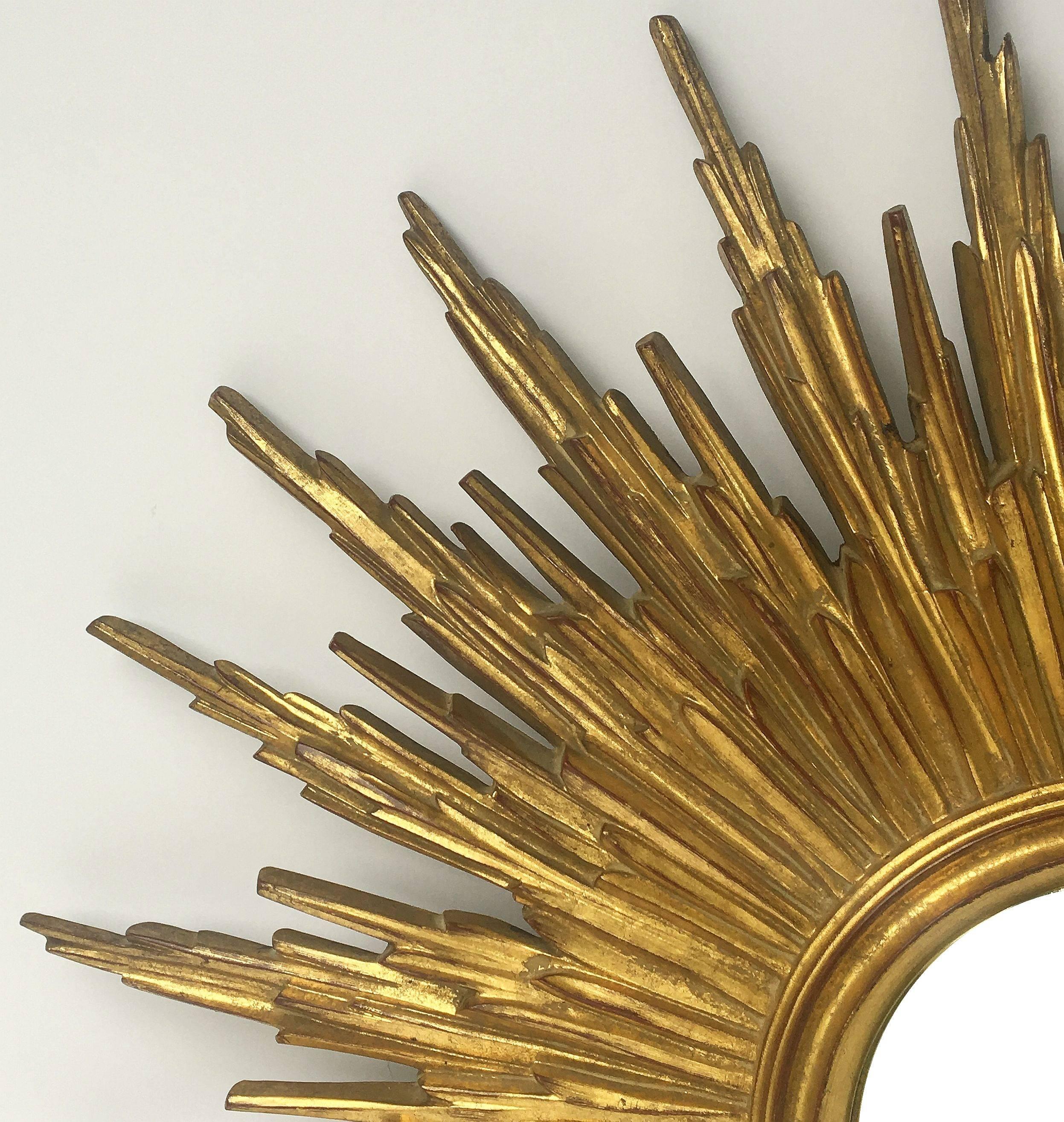 French Gilt Sunburst or Starburst Convex Mirror 1