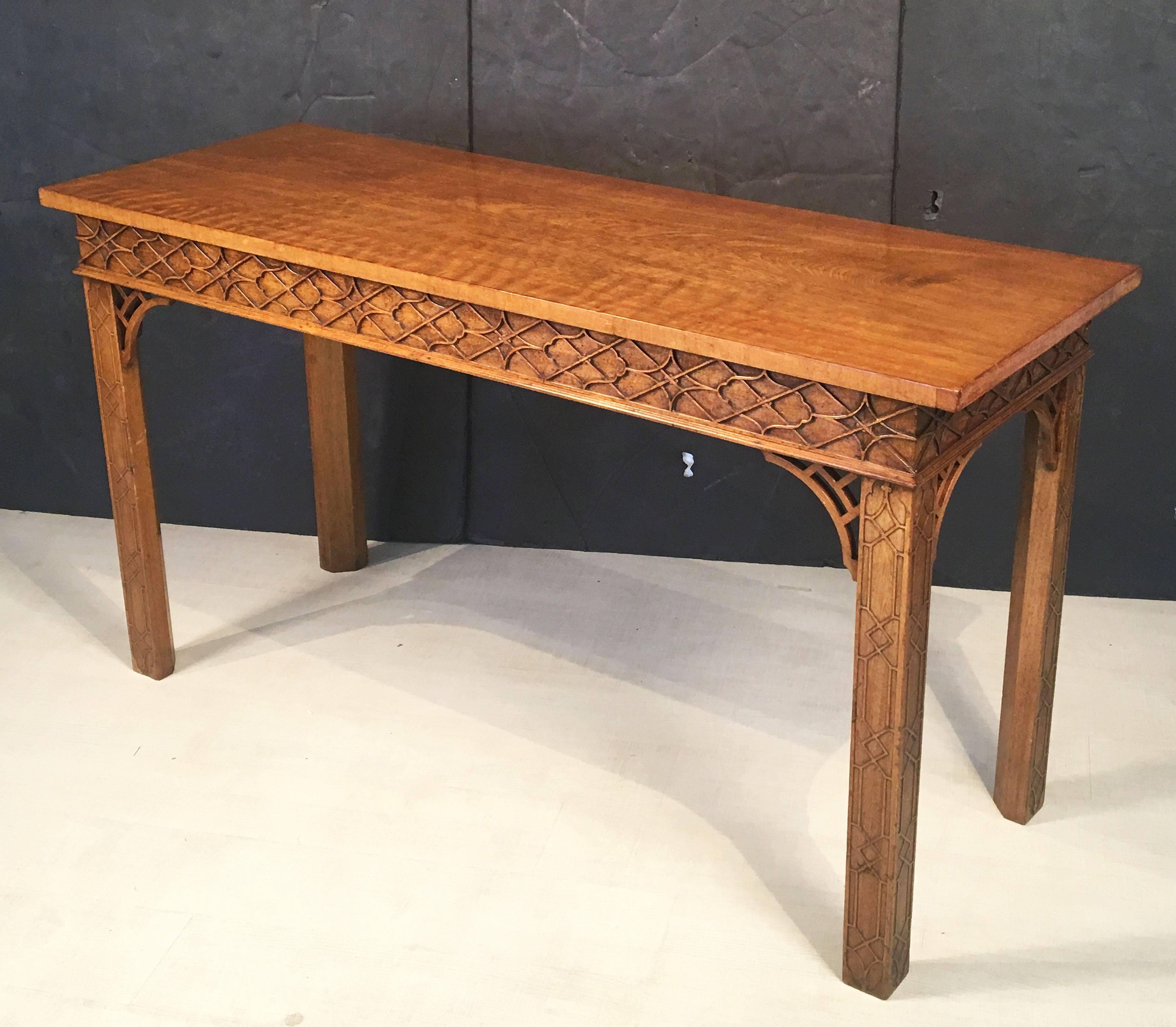 Carved English Walnut Console Table or Server in the Chinese Chippendale Style