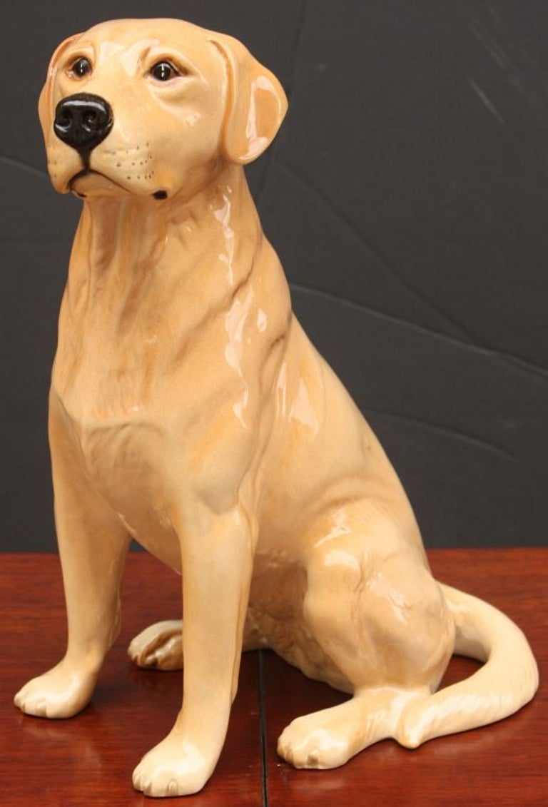 Glazed Sitting Yellow Lab Dog Figure by Beswick Pottery 'Fireside Model' For Sale