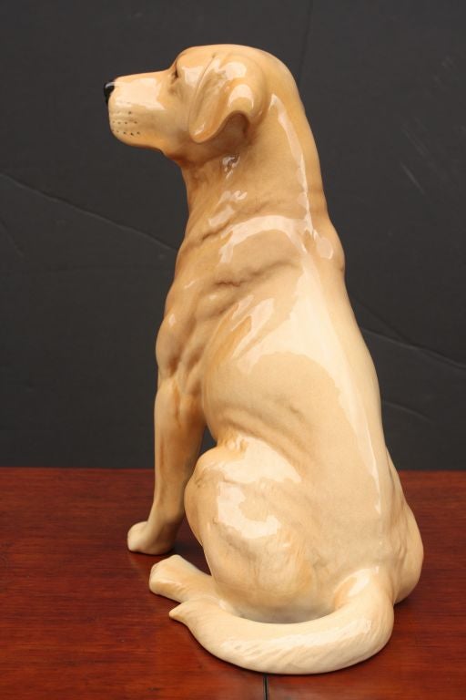 Glazed Sitting Yellow Lab Dog Figure by Beswick Pottery 'Fireside Model'