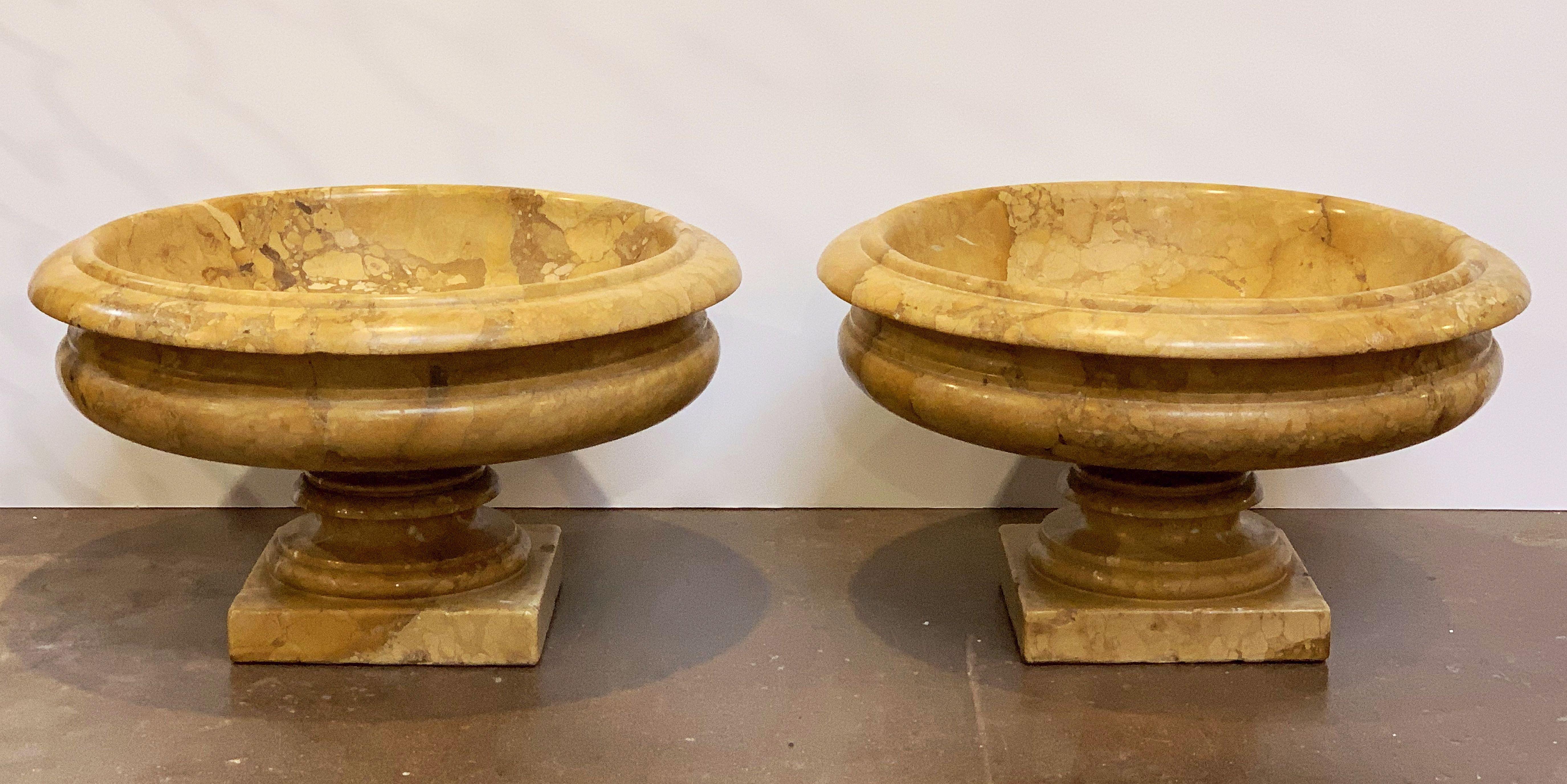 Neoclassical Large Carved Siena Marble Urns on Pedestals from Italy, 'Individually Priced'