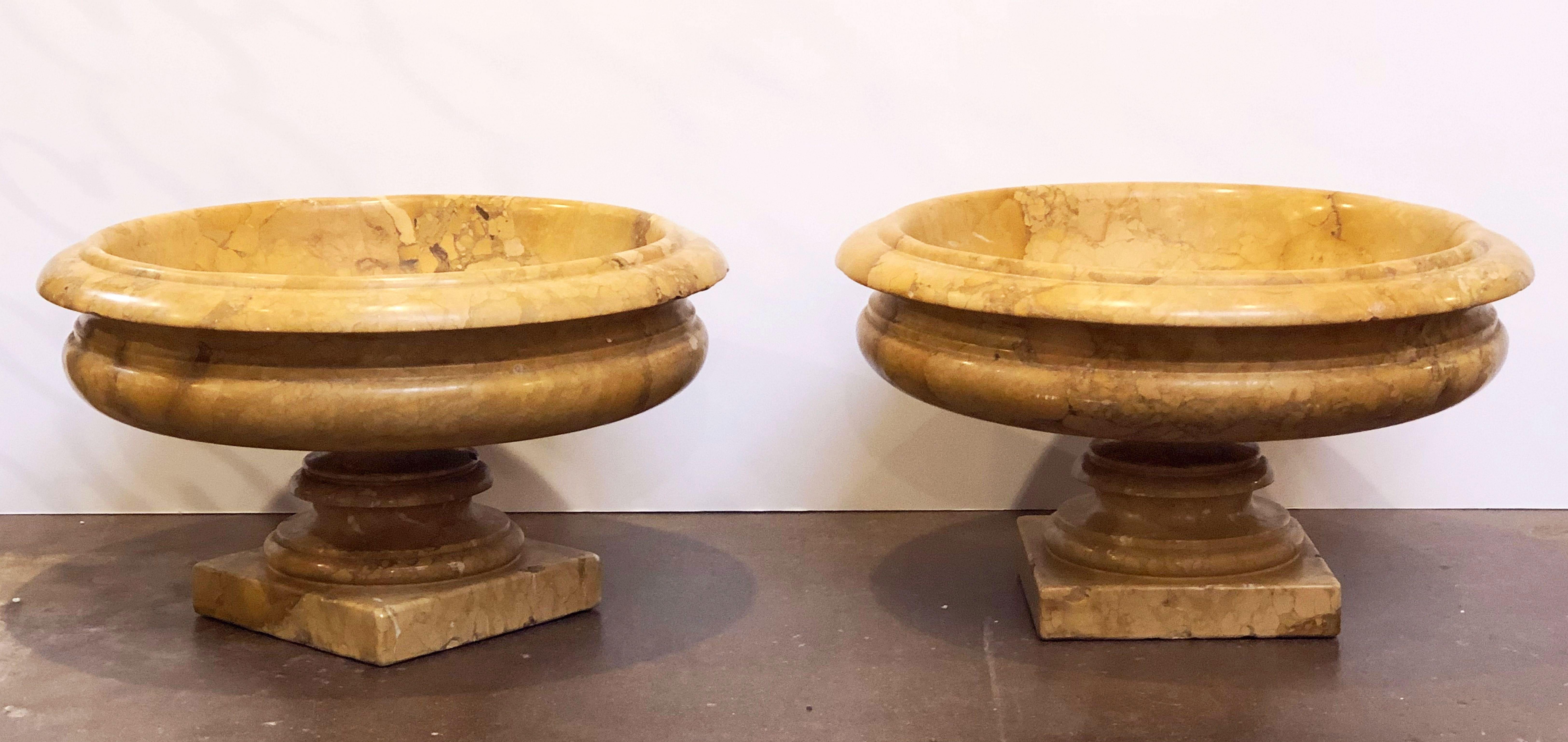 Italian Large Carved Siena Marble Urns on Pedestals from Italy, 'Individually Priced'