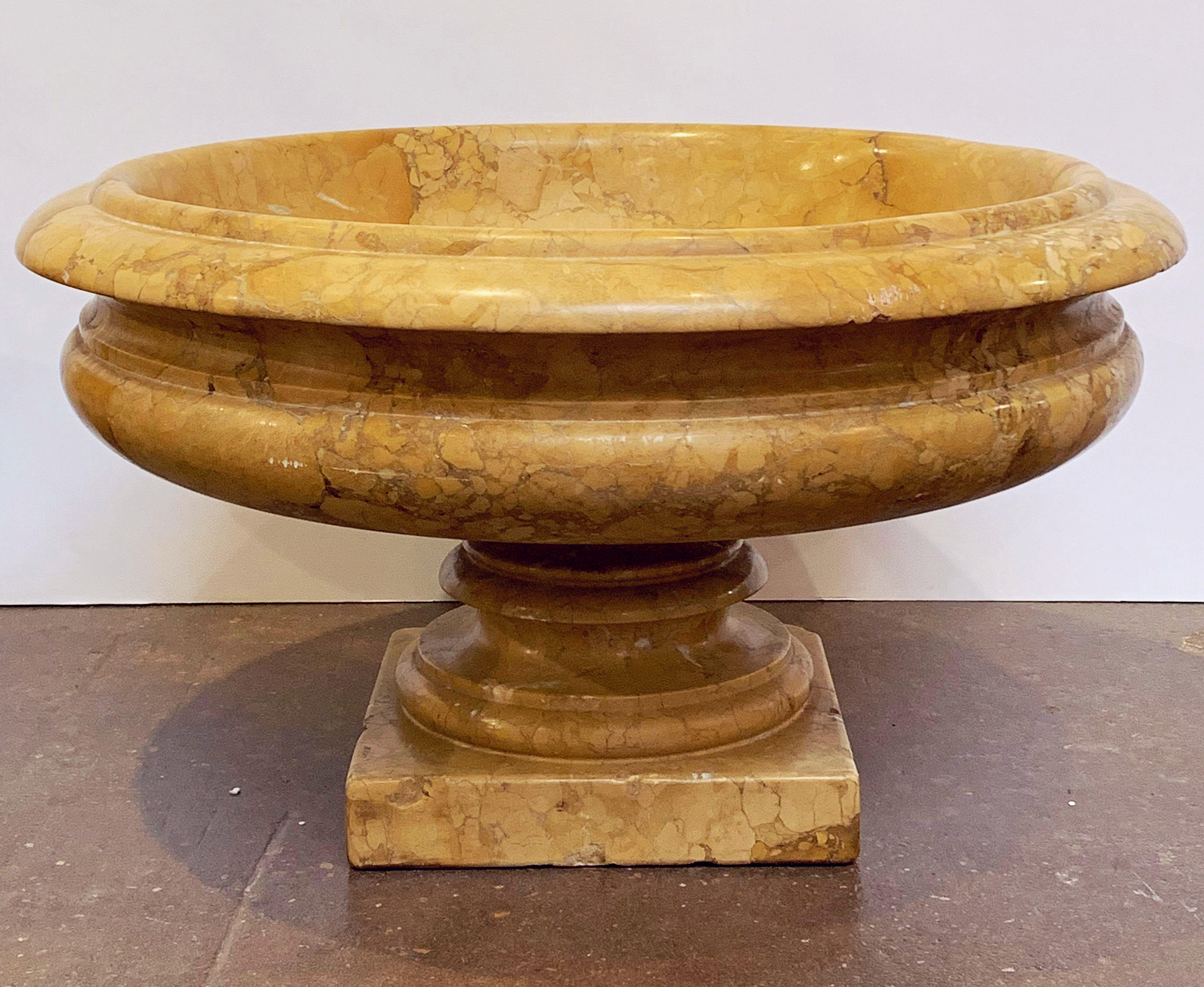 Large Carved Siena Marble Urns on Pedestals from Italy, 'Individually Priced' In Good Condition In Austin, TX