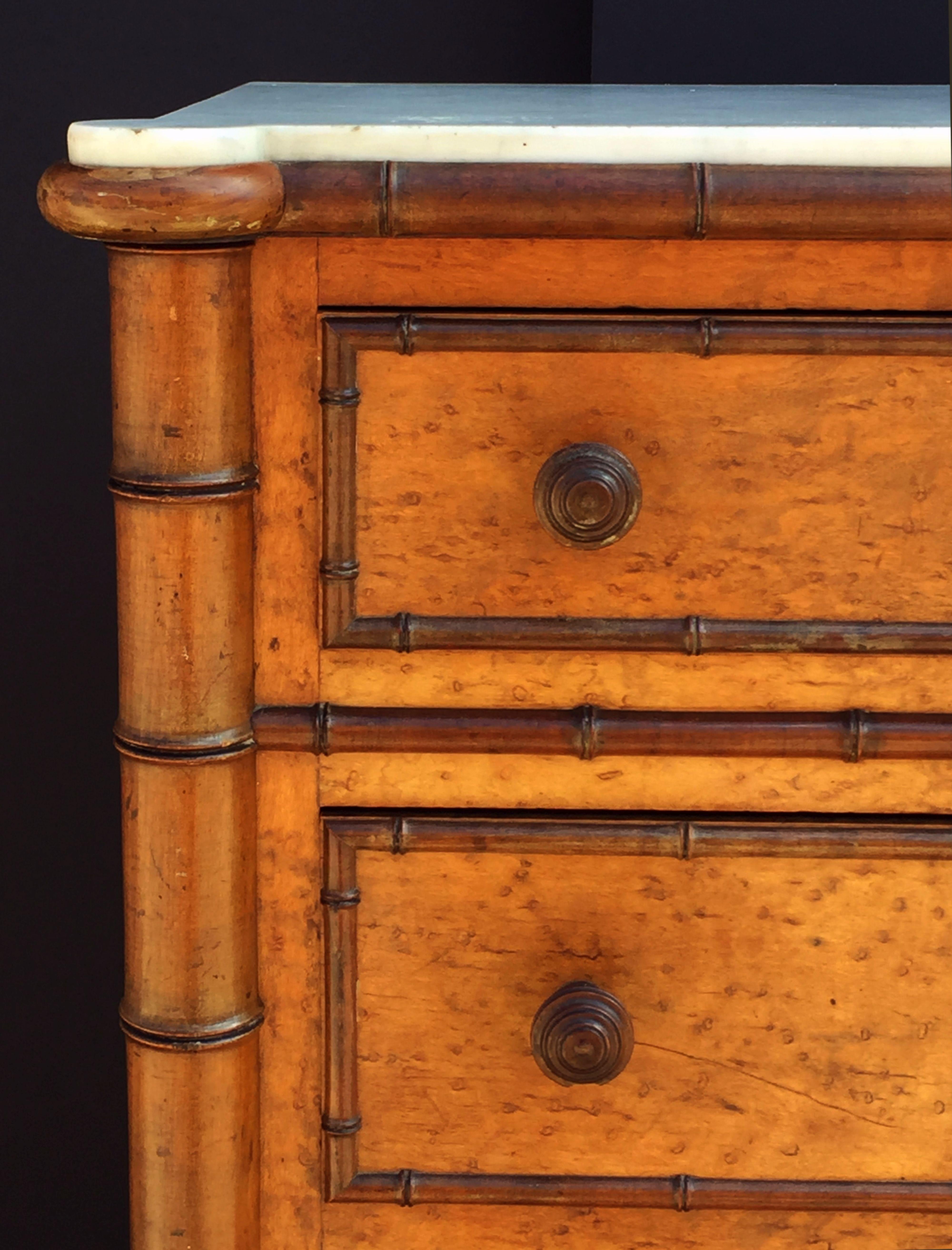 French Faux Bamboo Tall Chest or Semainier with Marble Top 4