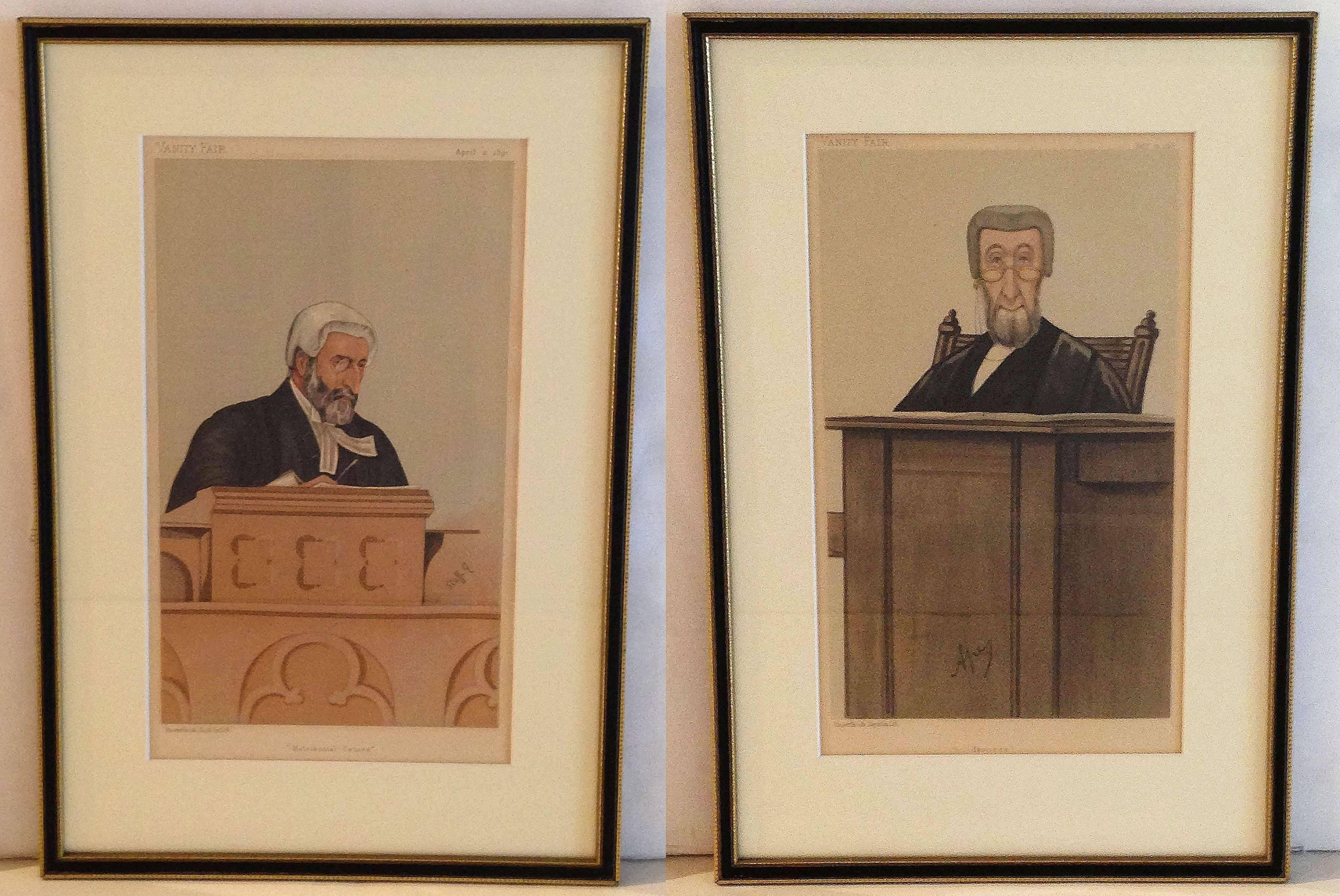 A selection of six framed prints from the famous Vanity Fair series of caricatures of judges and justices.

From 1868 until 1914, Vanity Fair, a weekly magazine of social, literary and political content, was published to the delight of Victorian and