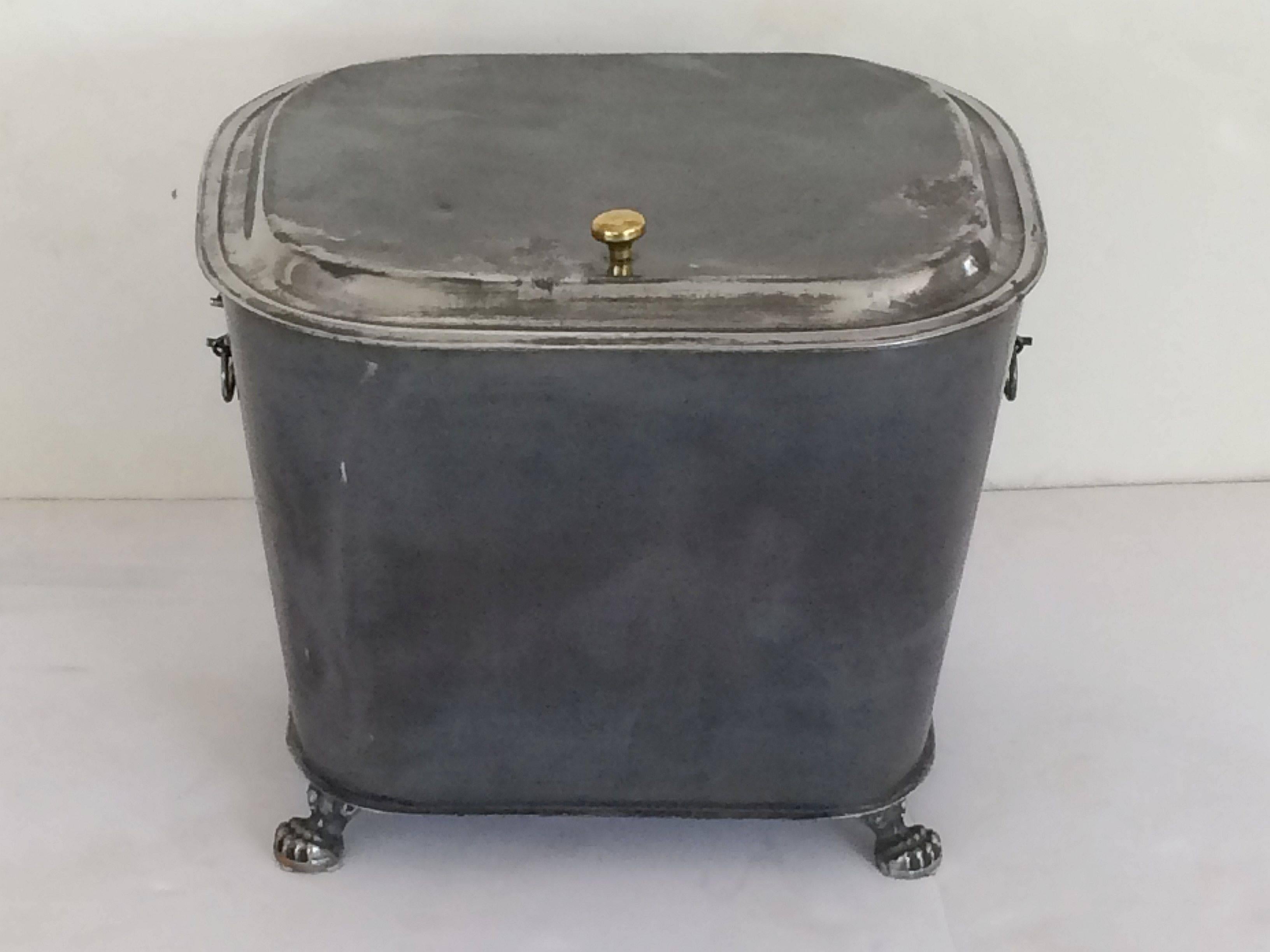 Brushed English Burnished Steel and Brass Bin
