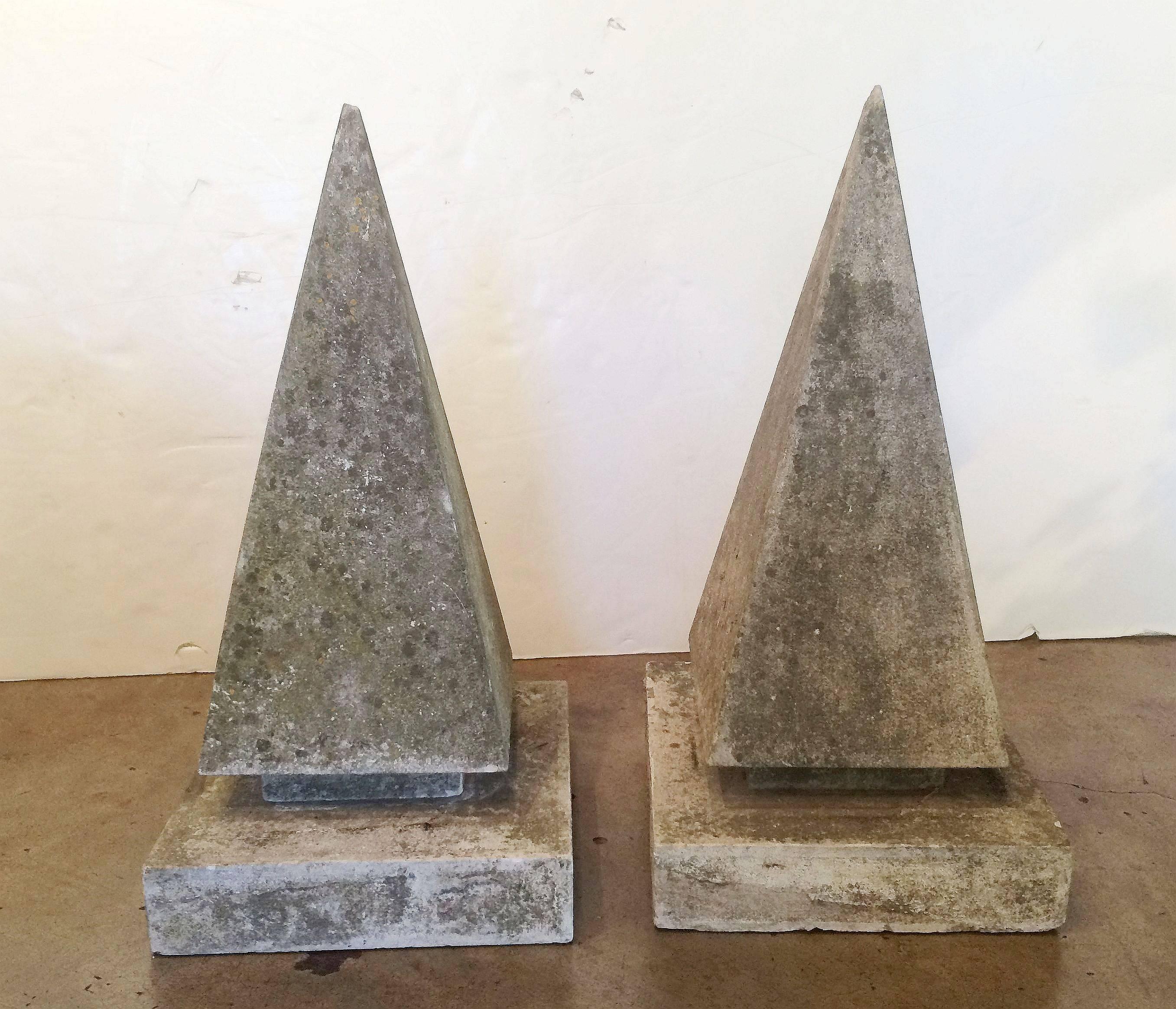Cast Stone Pair of Extra Large English Garden Stone Obelisk Copings