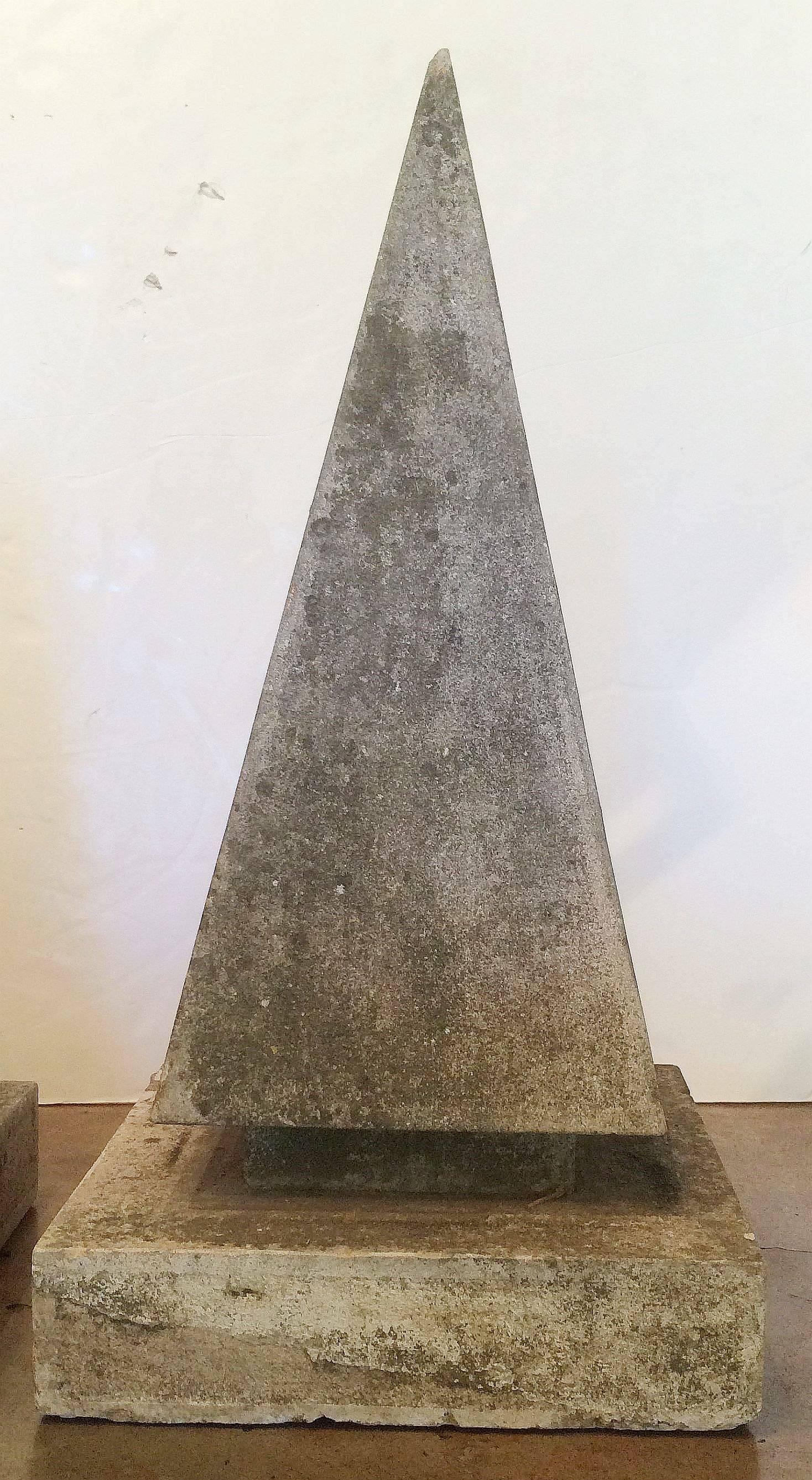 20th Century Pair of Extra Large English Garden Stone Obelisk Copings