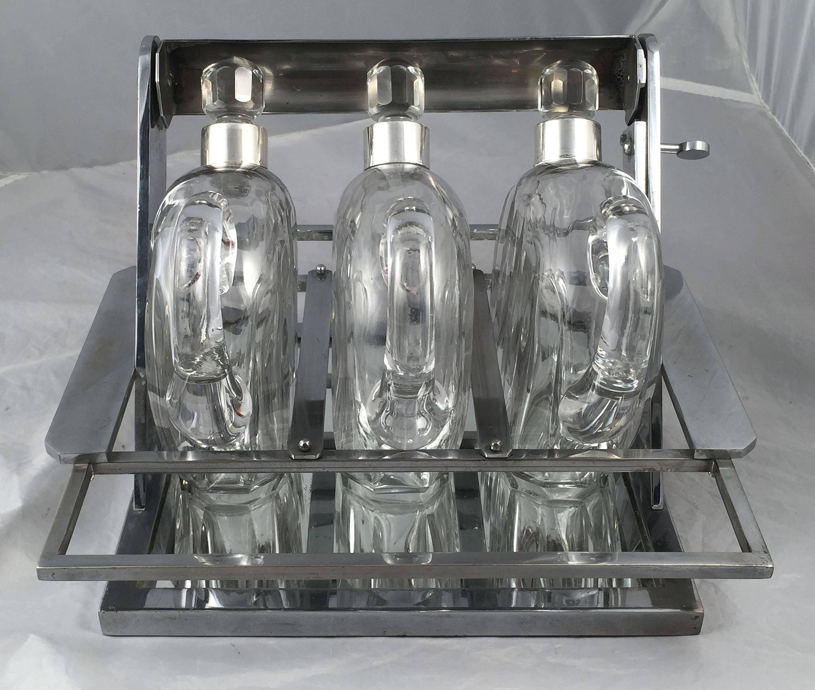 Chrome French Art Deco Drinks Tantalus by Jacques Adnet
