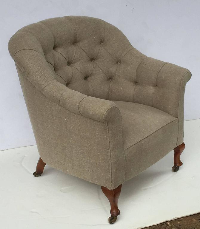 English Upholstered Armchair on Turned Legs at 1stdibs