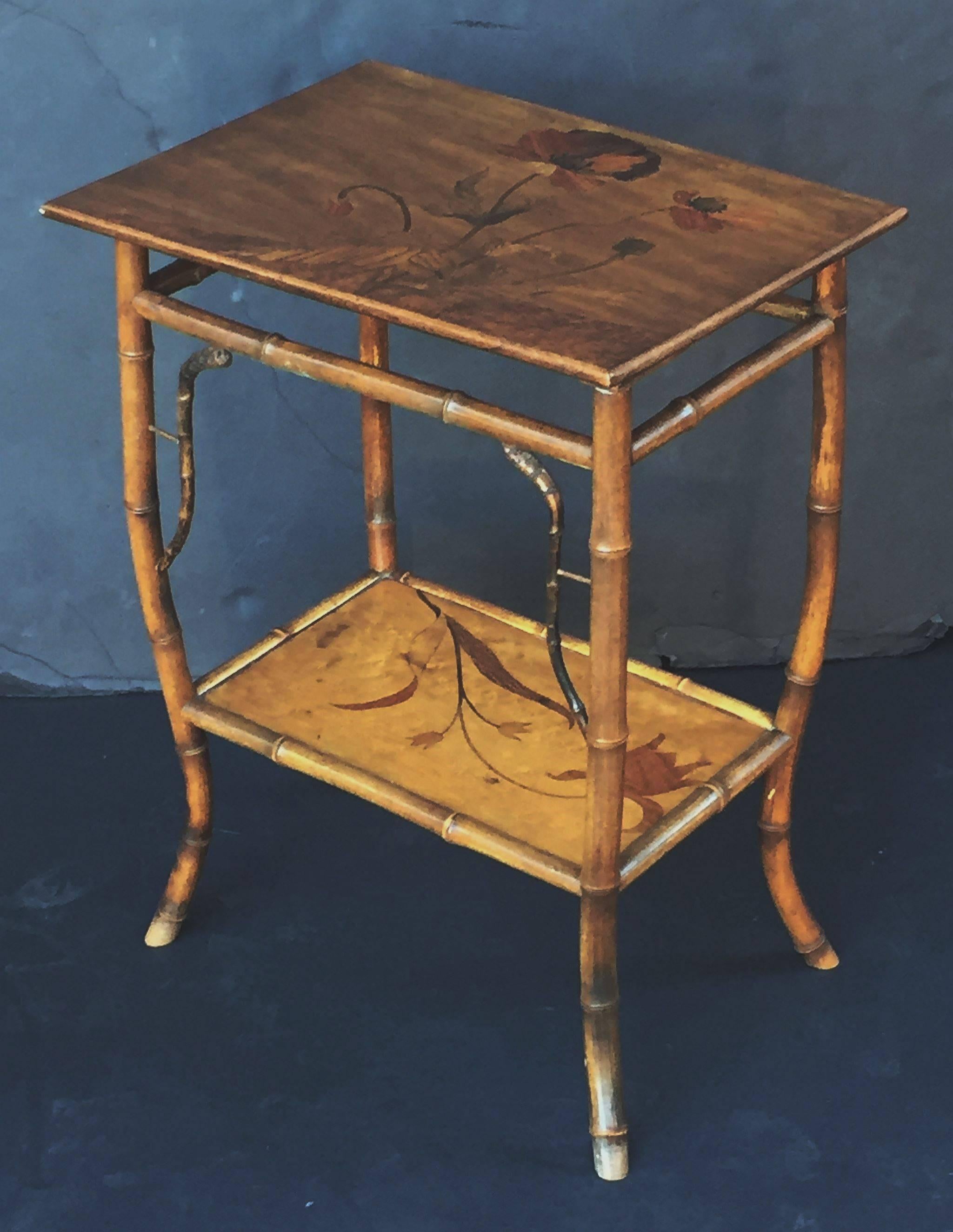 19th Century French Bamboo Table with Nancy Inlaid Top