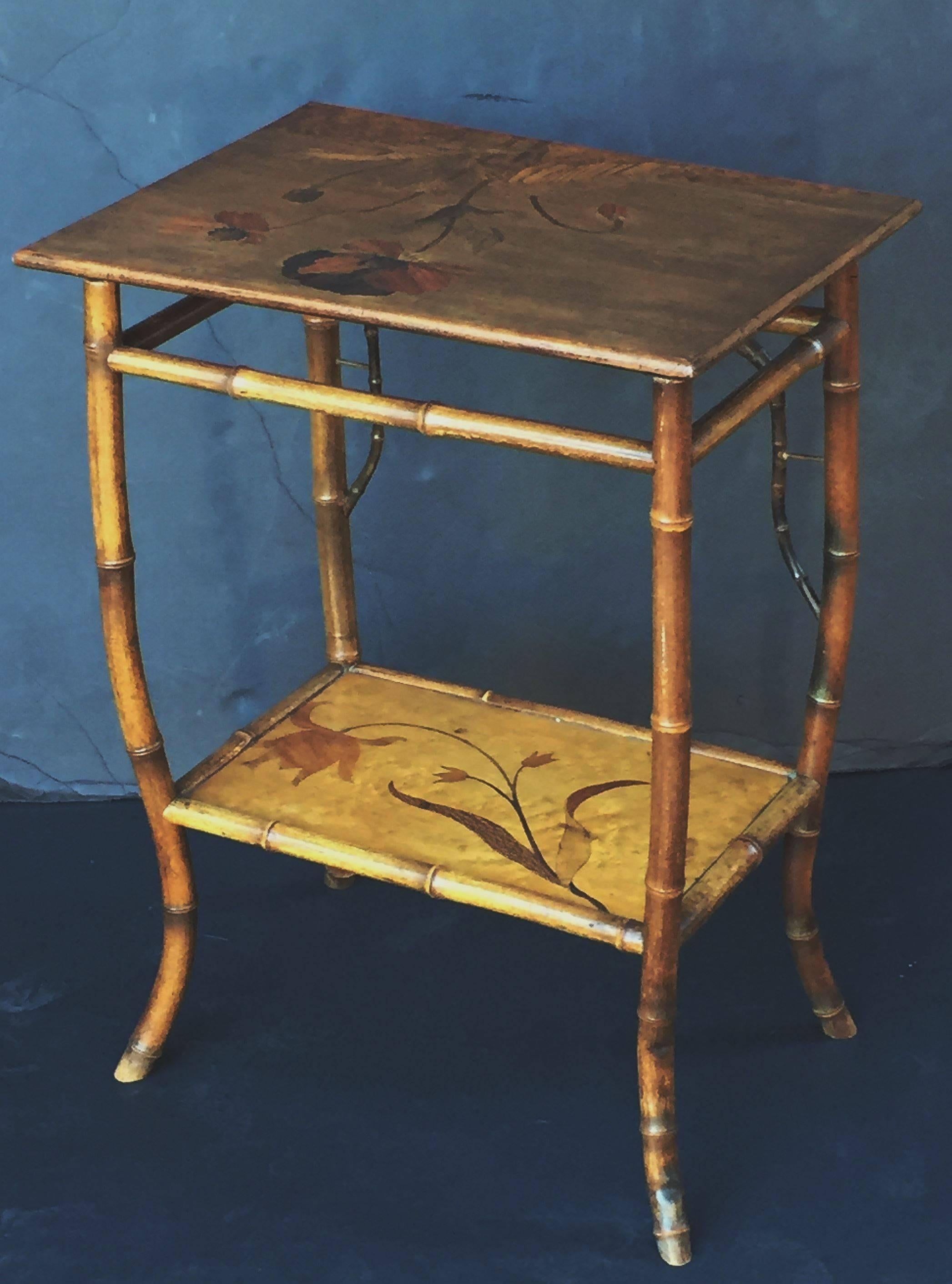 French Bamboo Table with Nancy Inlaid Top 2