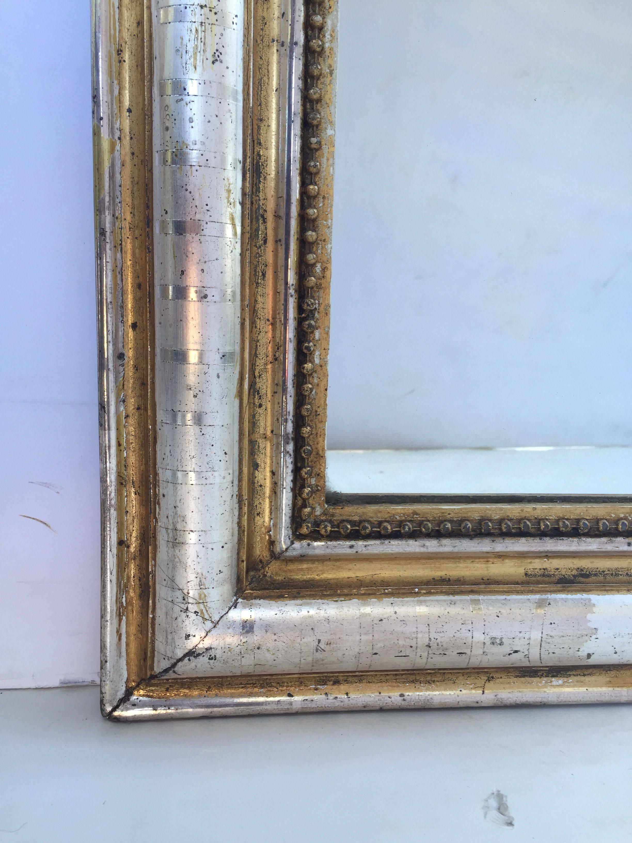 Large Louis Philippe Silver and Gold Banded Mirror (H 34 1/4