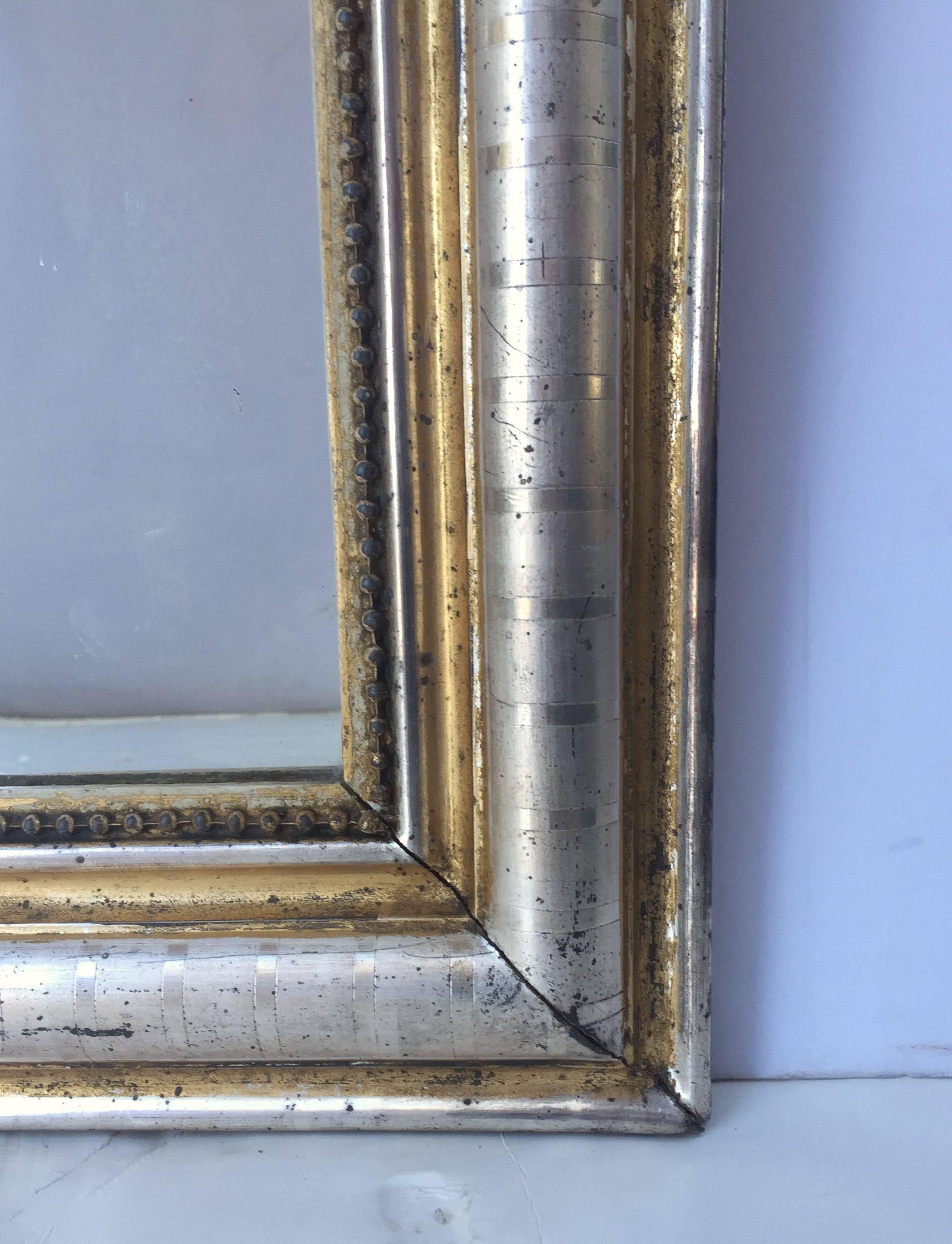 19th Century Large Louis Philippe Silver and Gold Banded Mirror (H 34 1/4