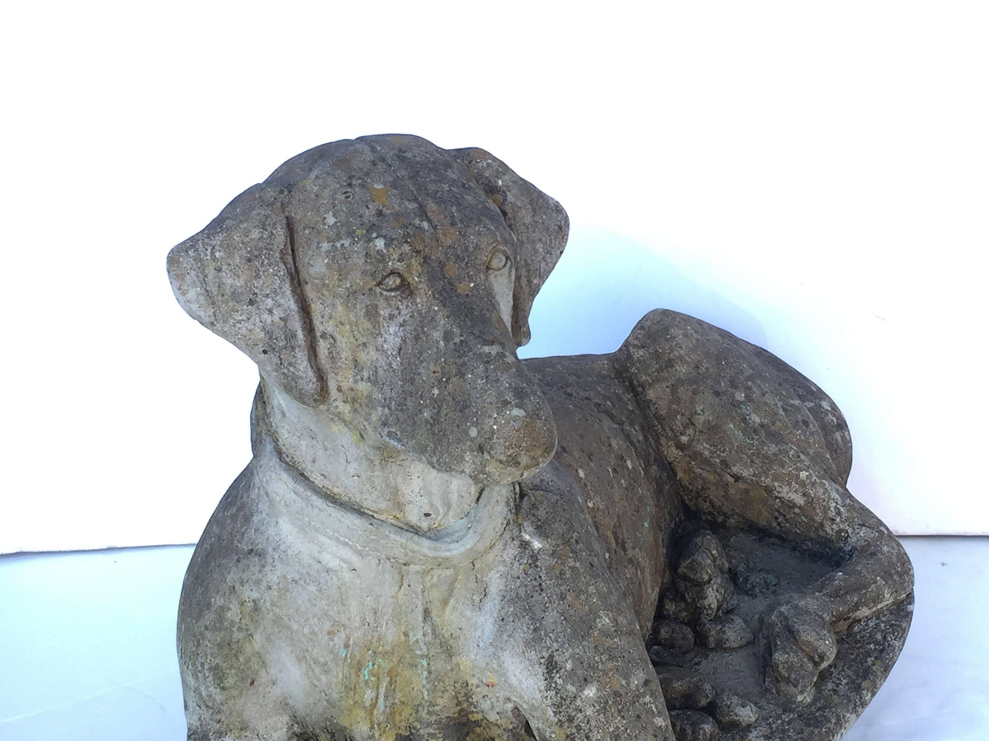 Large English Garden Stone Reclining Dog, Labrador 1