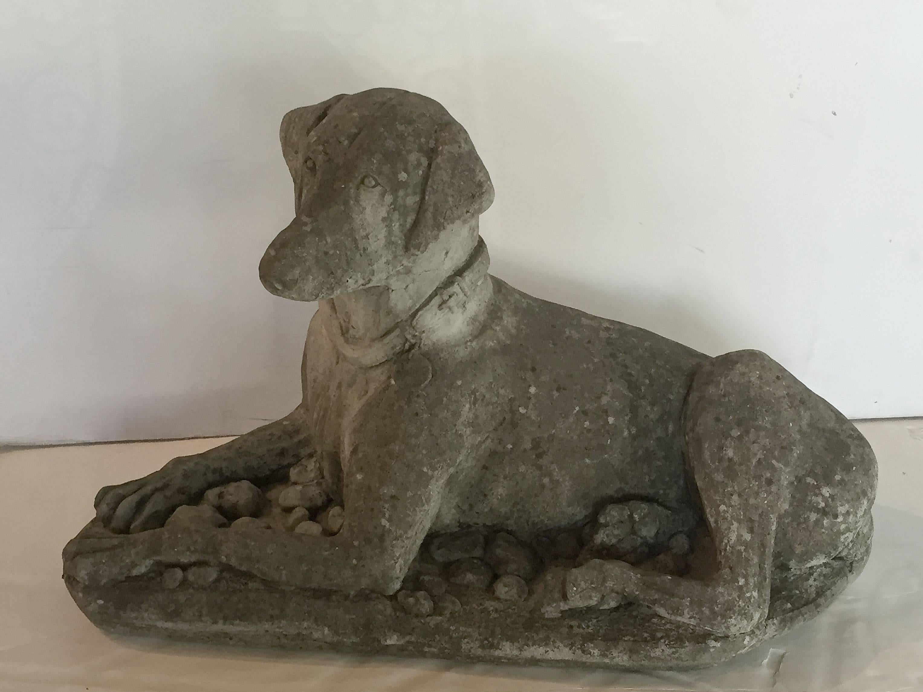 Large English Garden Stone Reclining Dog, Labrador In Excellent Condition In Austin, TX