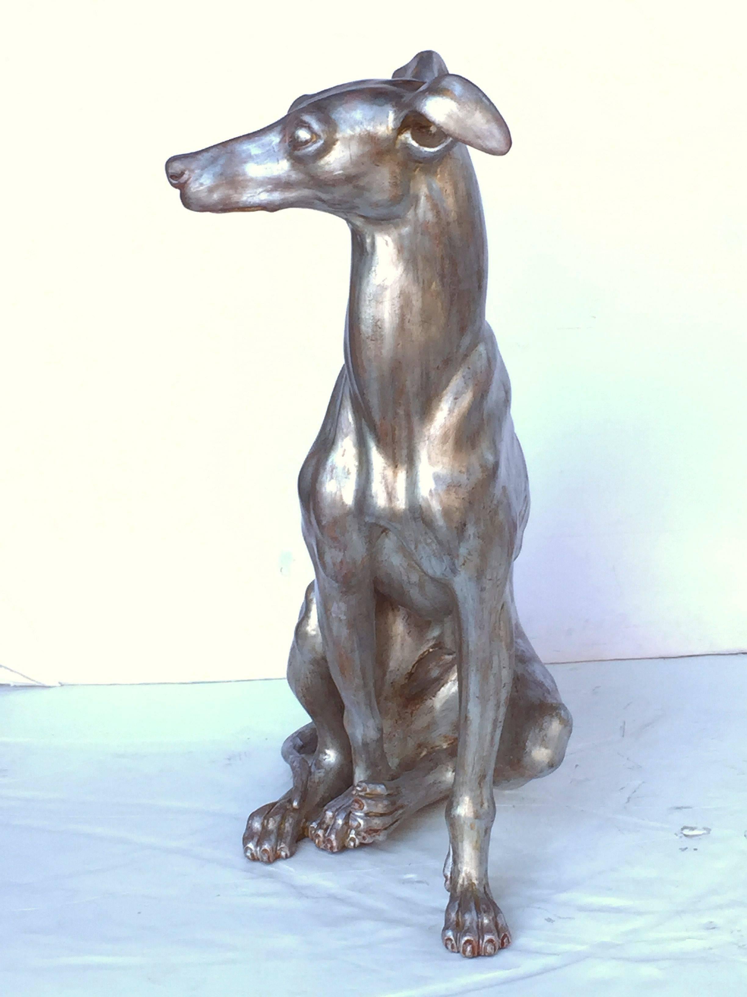 Large Italian Greyhound of Silver Gilt Carved Wood 1