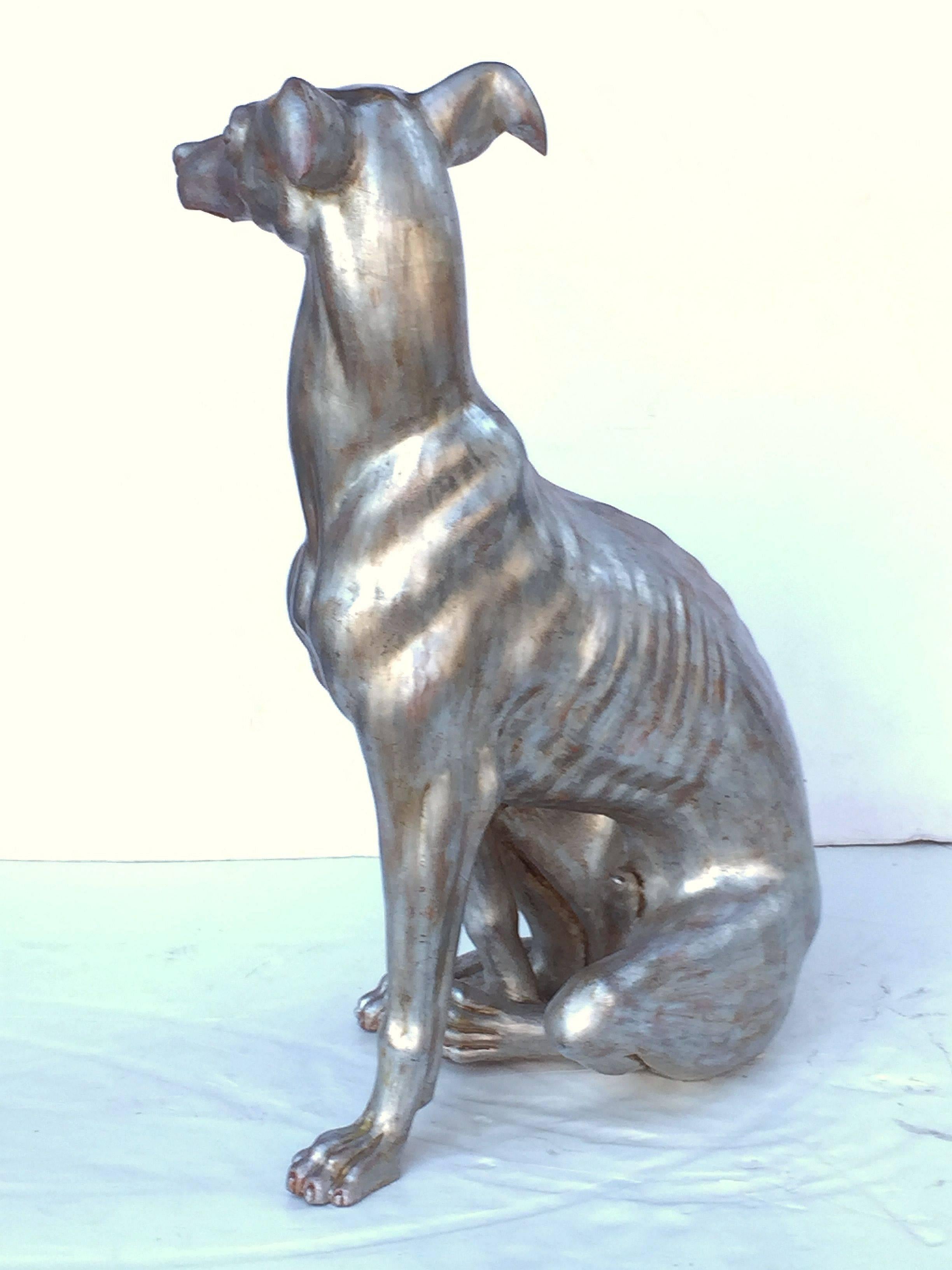 Modern Large Italian Greyhound of Silver Gilt Carved Wood