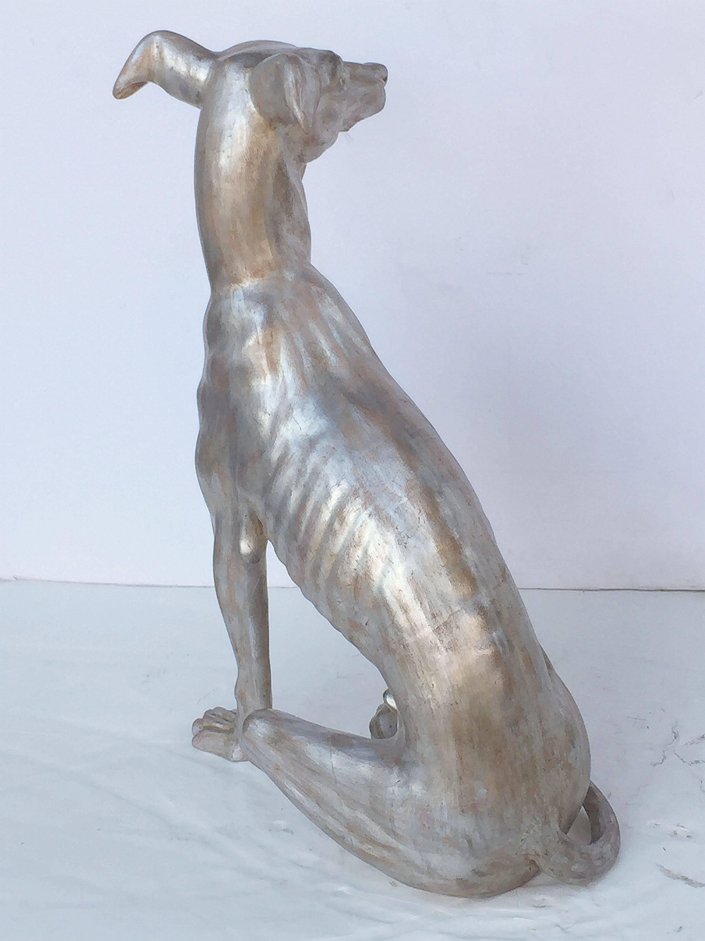 20th Century Large Italian Greyhound of Silver Gilt Carved Wood