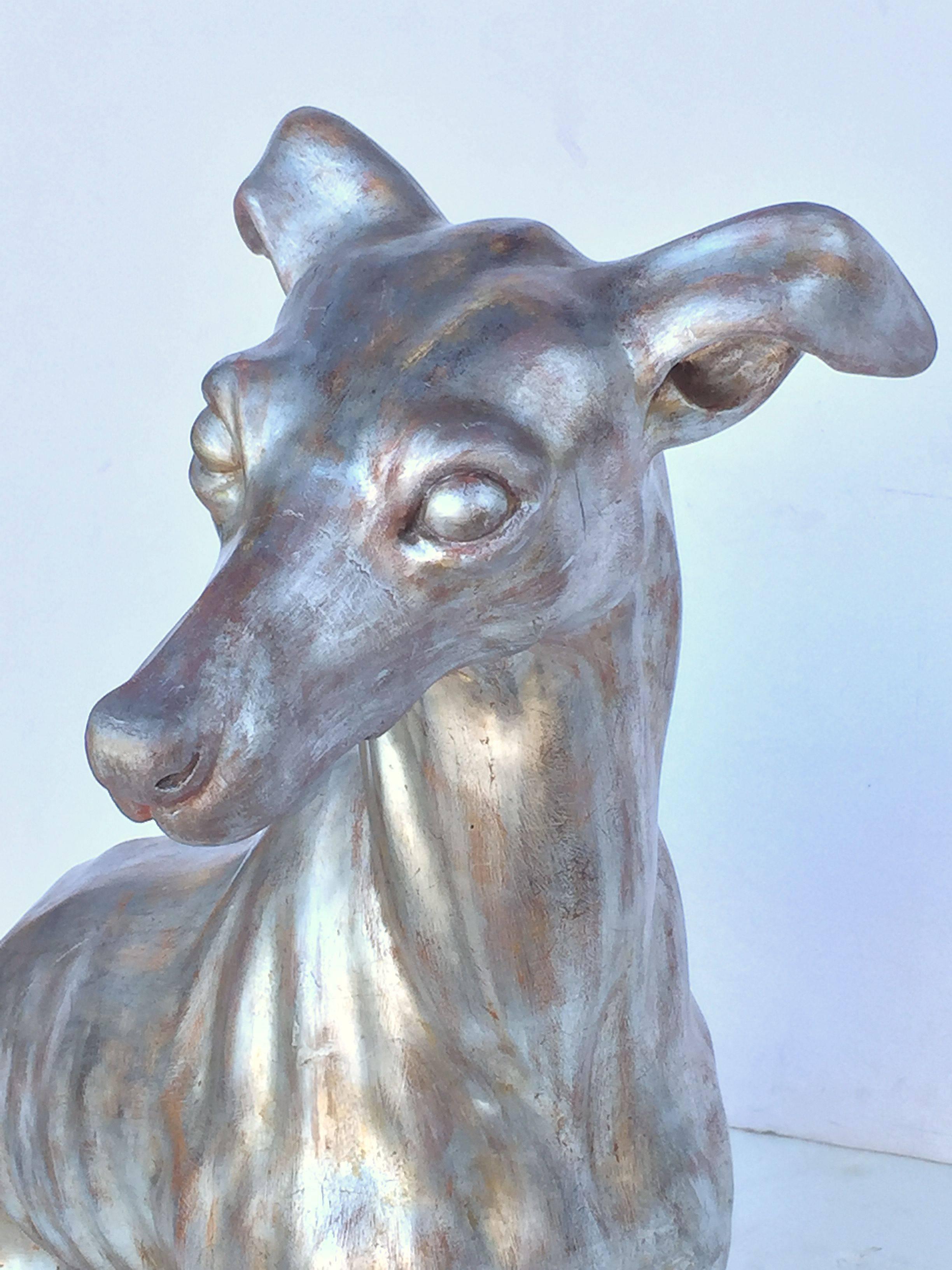 Large Italian Greyhound of Silver Gilt Carved Wood 2