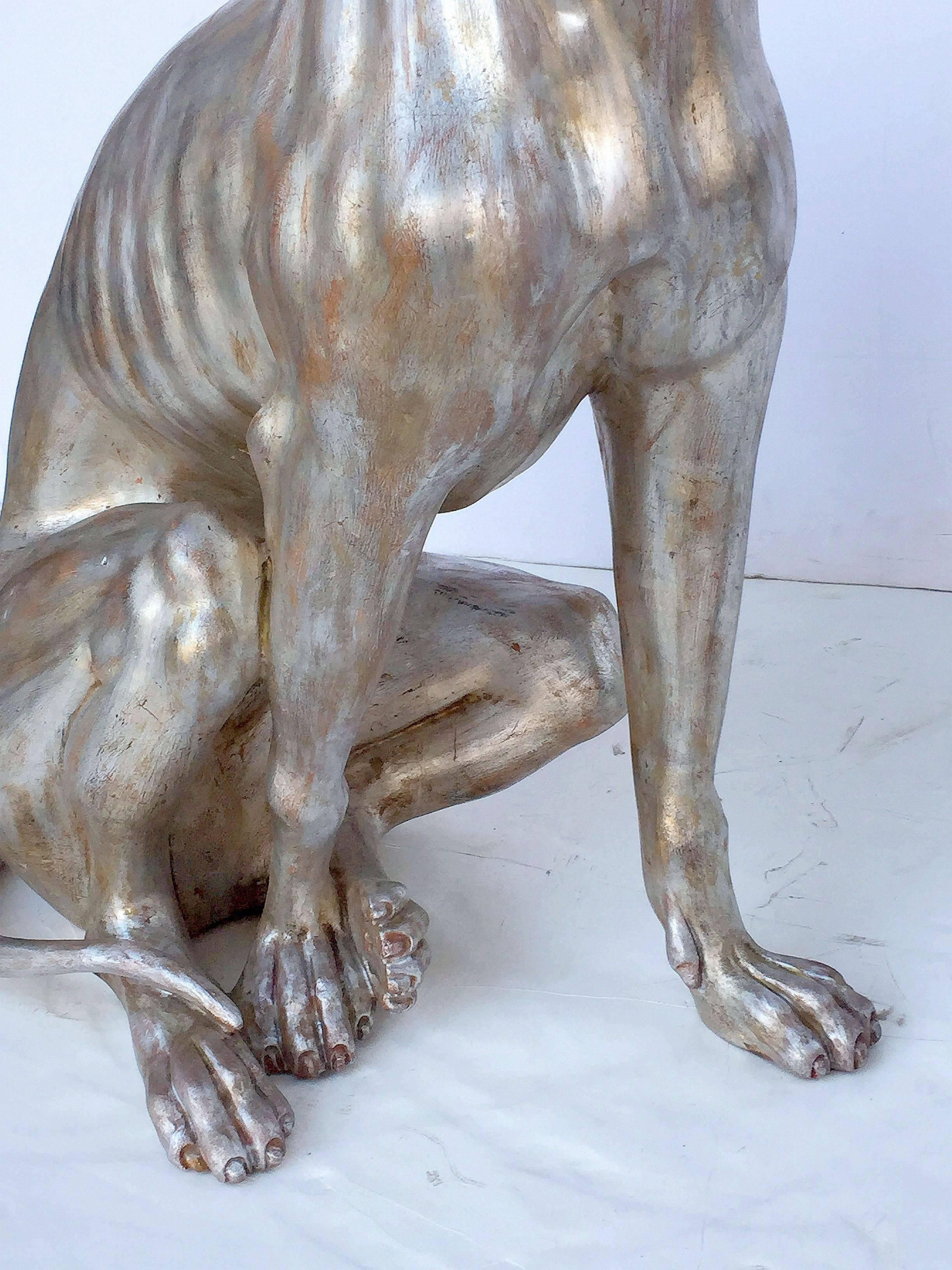 Large Italian Greyhound of Silver Gilt Carved Wood 4