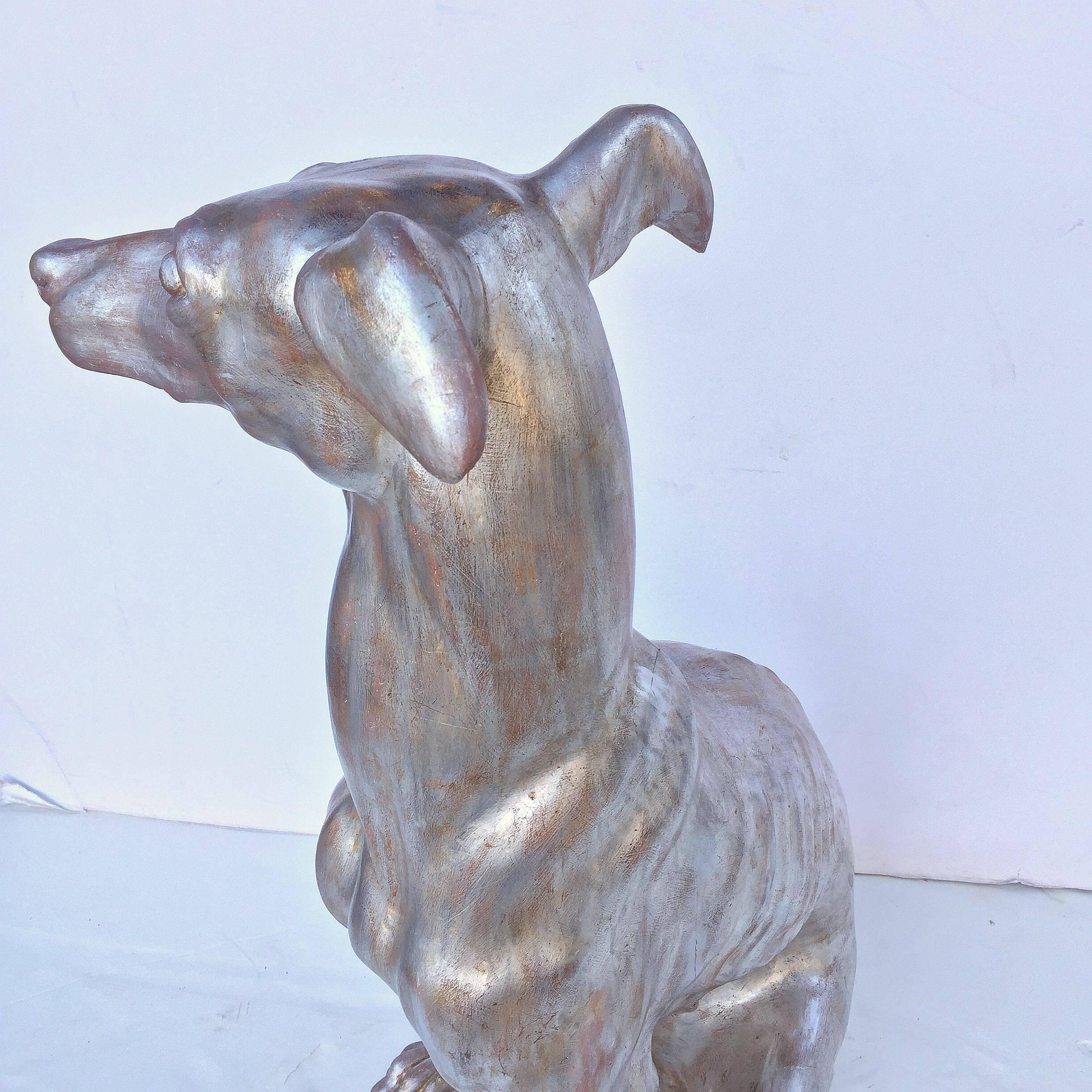Large Italian Greyhound of Silver Gilt Carved Wood 3