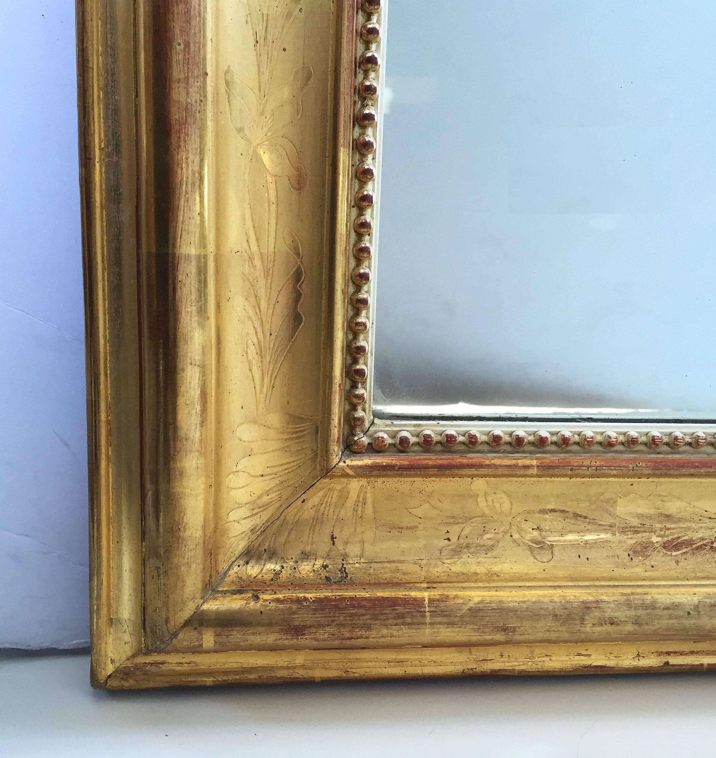 French Large Louis Philippe Gilt Mirror (H 51 3/4