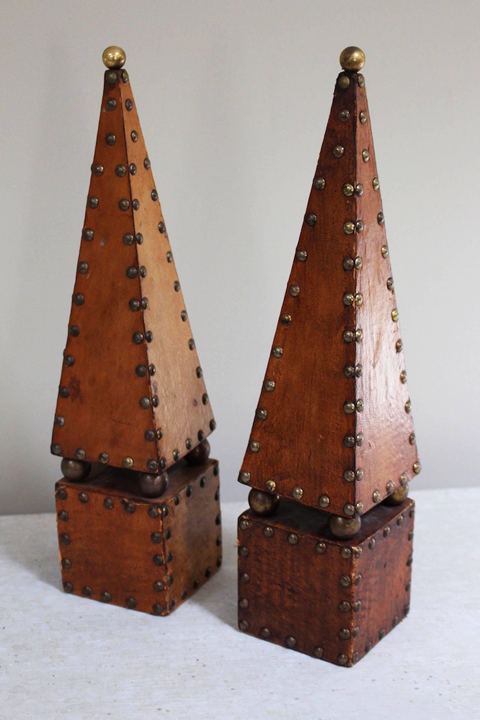 English Decorative Leather and Brass Obelisks (Priced as a Pair) 5