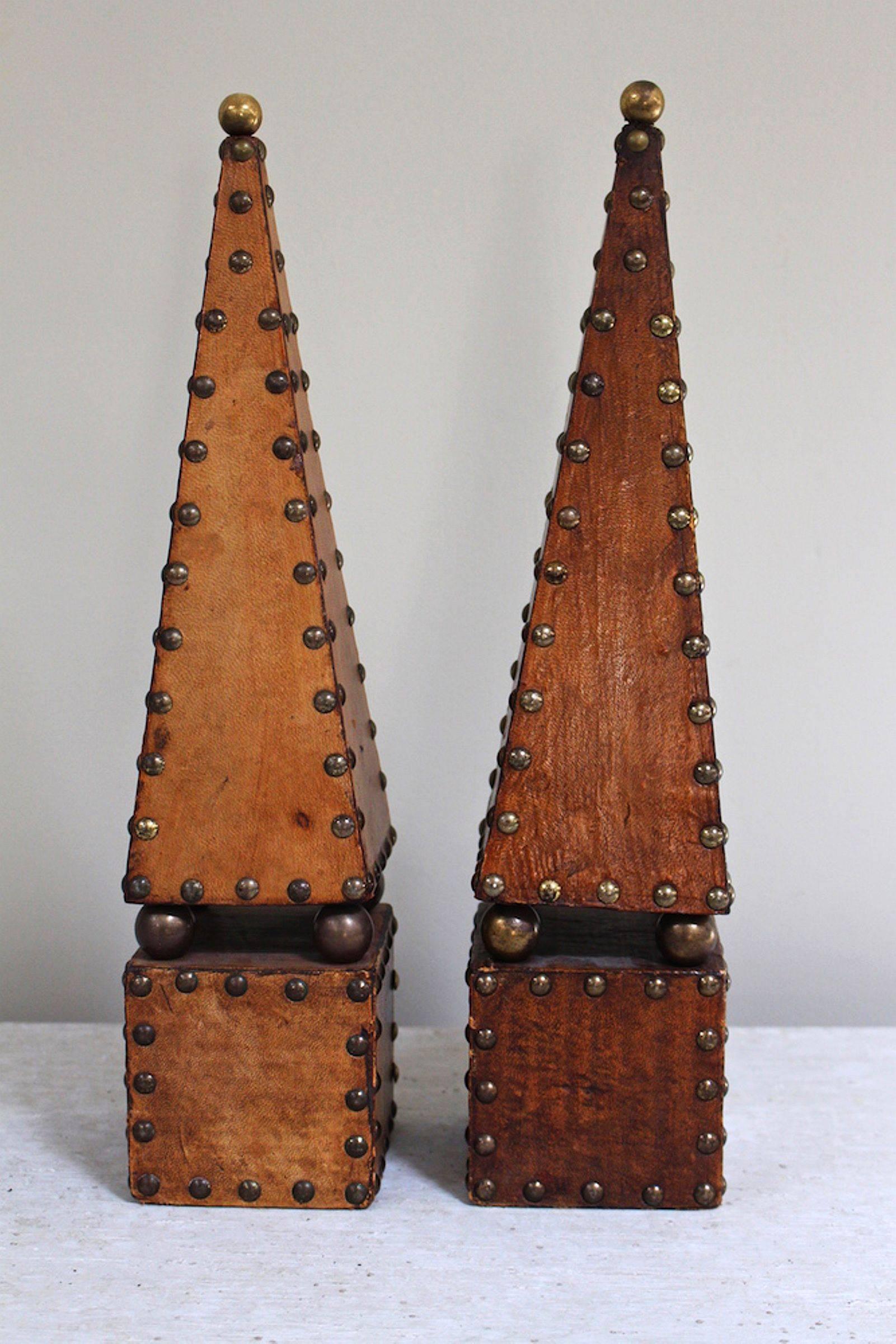 English Decorative Leather and Brass Obelisks (Priced as a Pair) 2