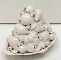 Italian Creamware Oval Centerpiece Basket with Mixed Fruit Top
