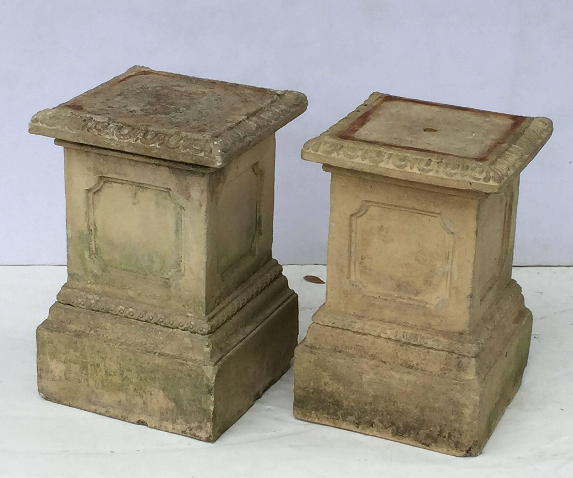 Pair of 19th Century English Terra Cotta Garden Pedestal Plinths In Excellent Condition In Austin, TX