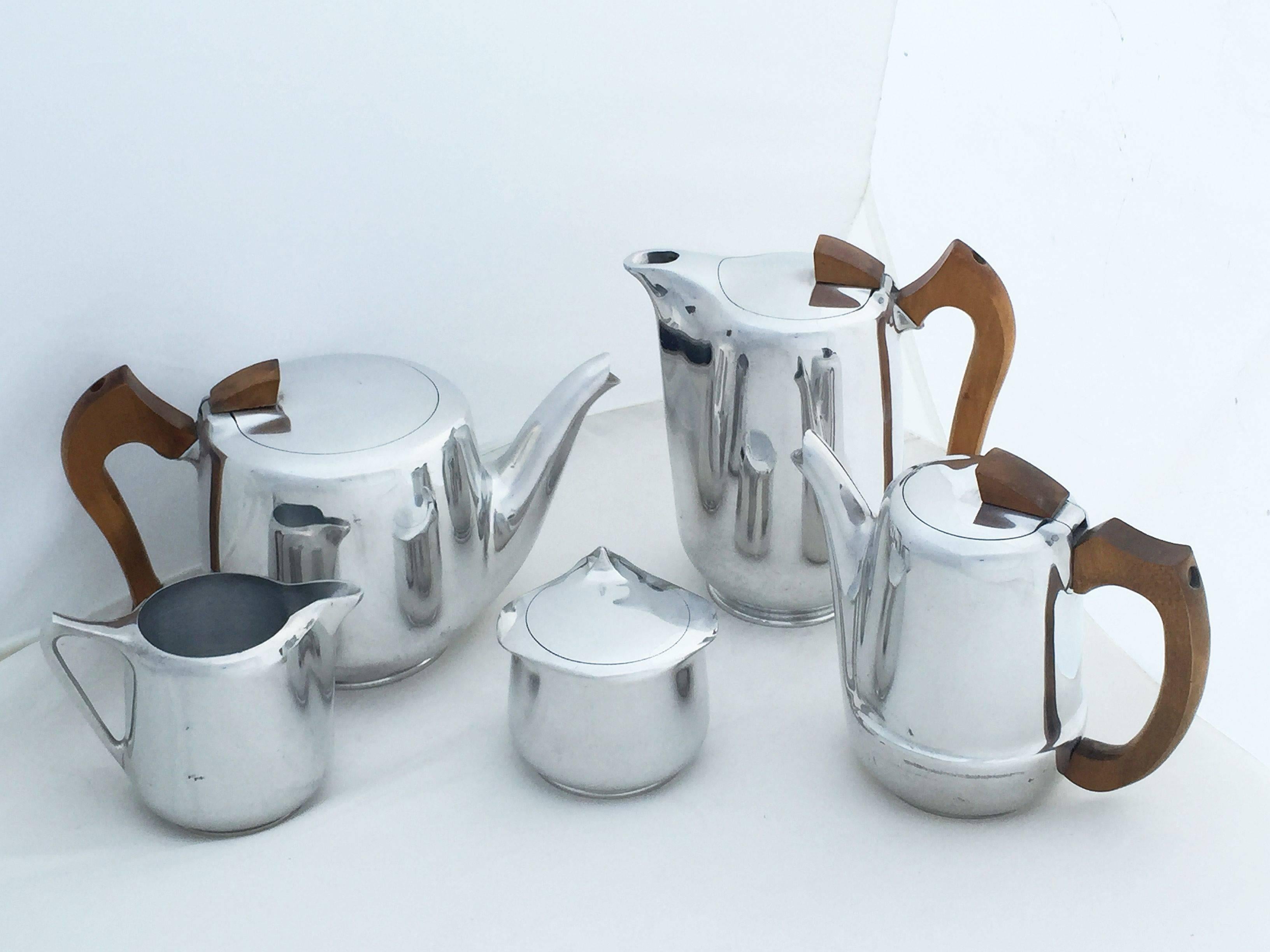 Mid-Century Modern Five-Piece English Tea and Coffee Set by Picquot