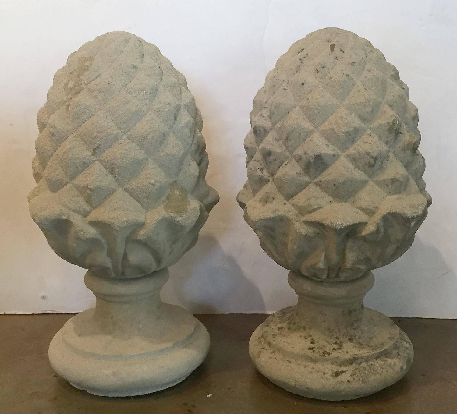 Pair of Large English Garden Stone Finials, Priced Individually For