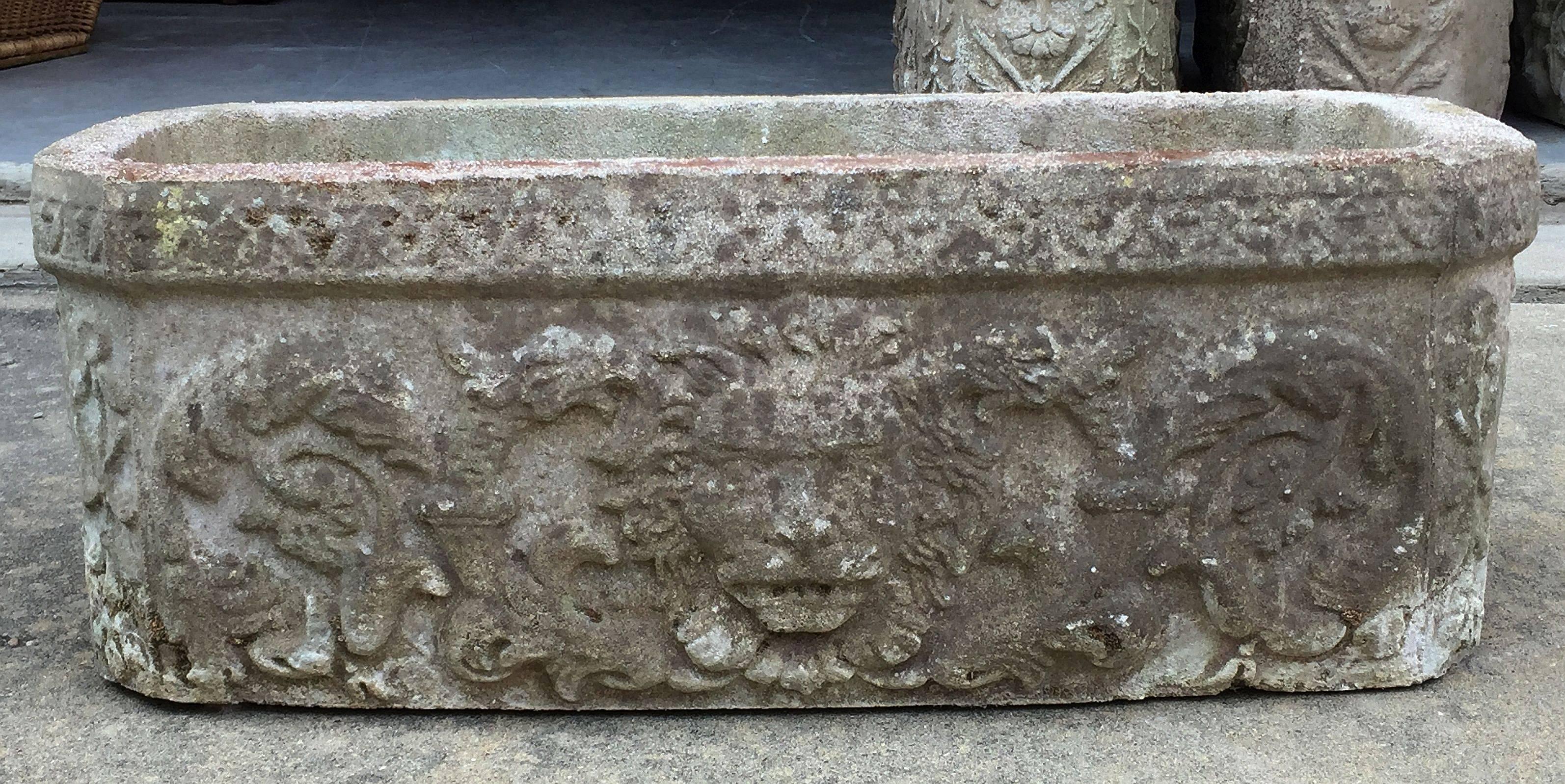 English Garden Stone Troughs with Lion Mask Relief 3