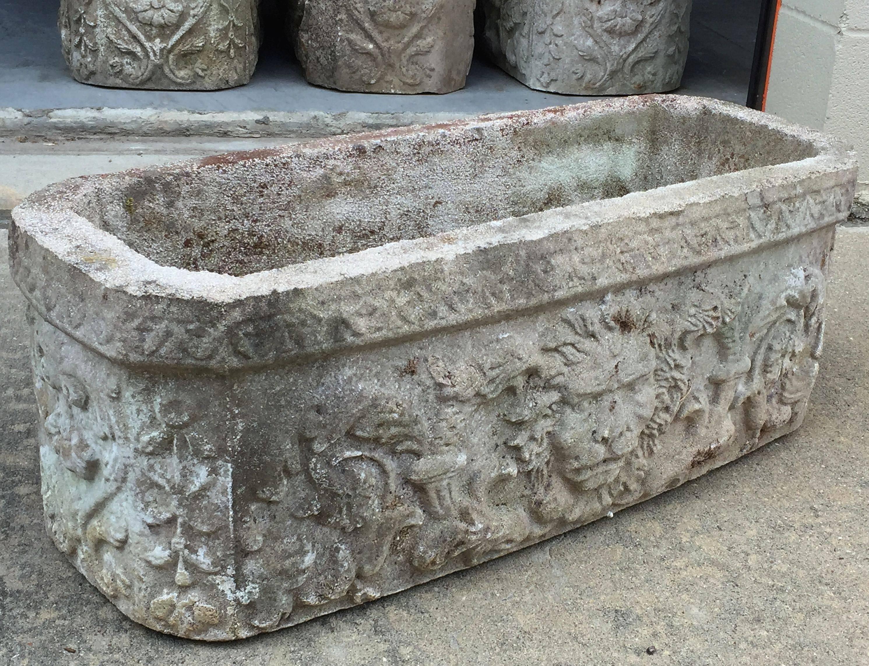English Garden Stone Troughs with Lion Mask Relief In Excellent Condition In Austin, TX