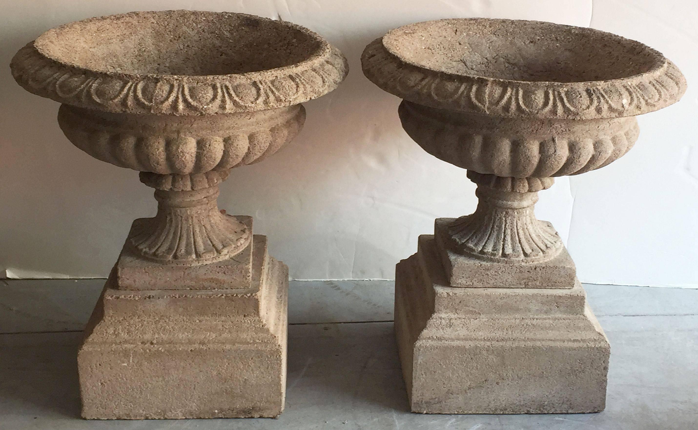 20th Century English Garden Stone Urns or Planter Pots on Plinths 'Individually Priced'
