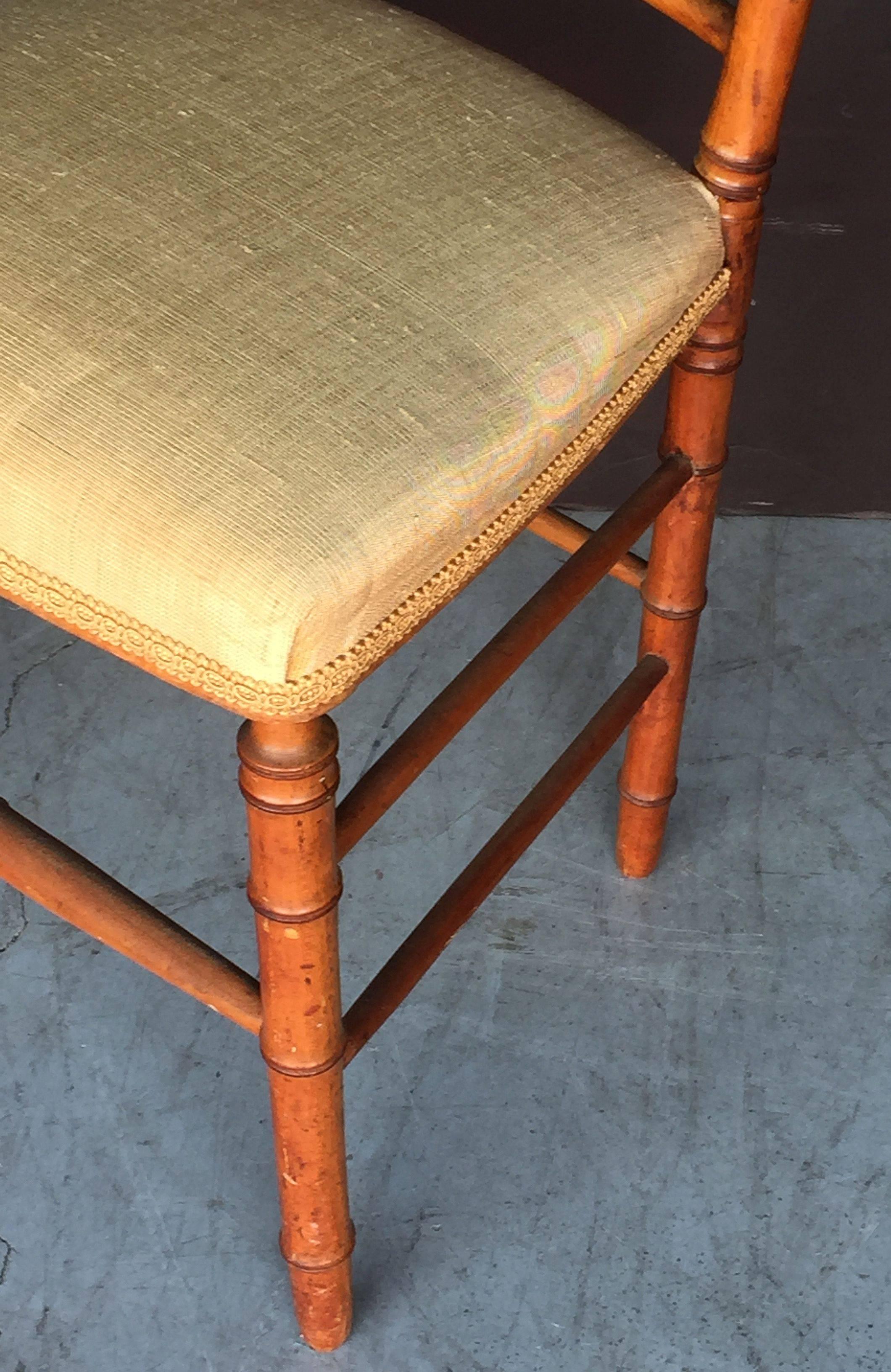 Faux Bamboo Chair with Silk Upholstered Seat 1