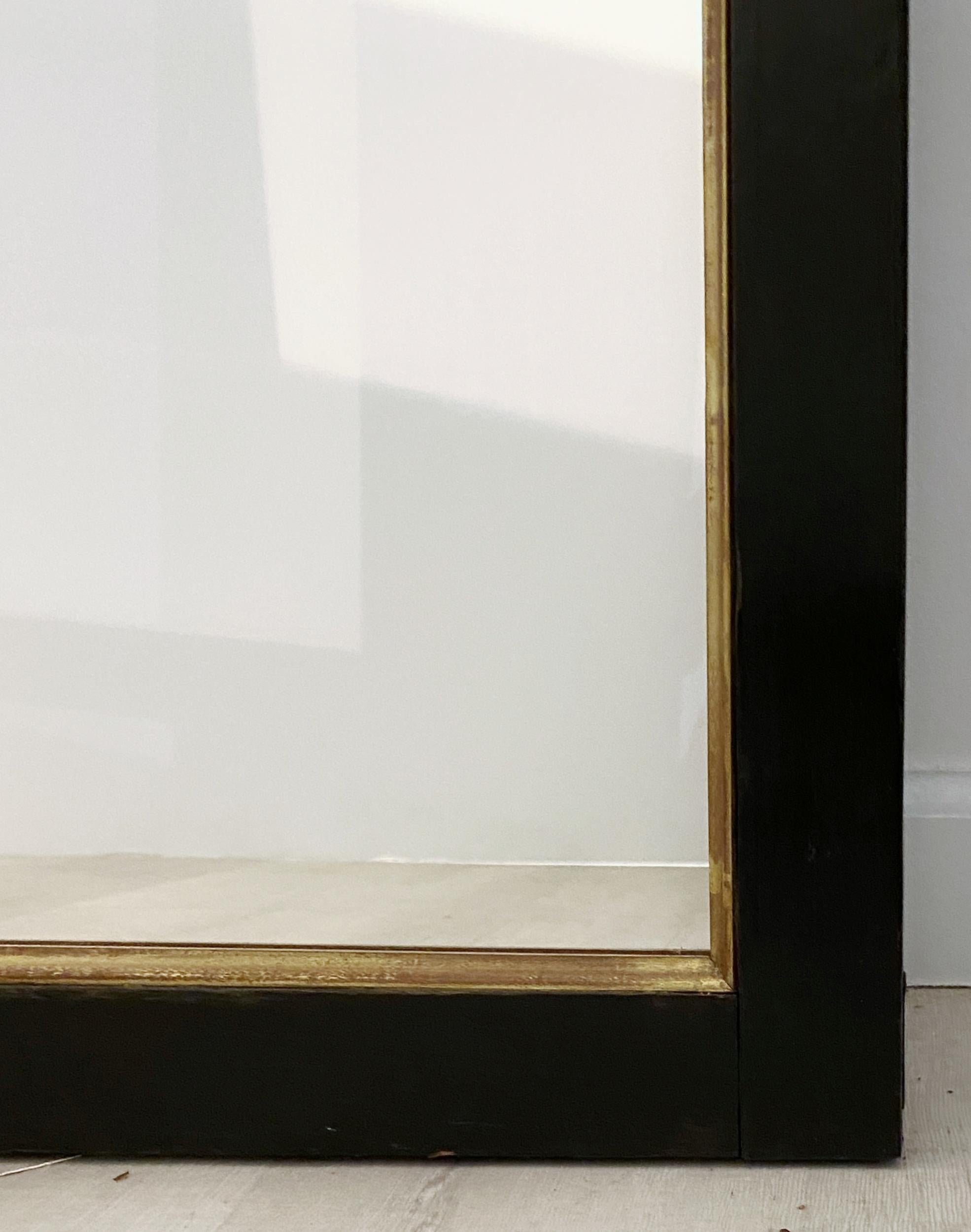 Large Black and Gilt Window Pane Paneled Mirrors (Each H 74 x W 20 7/8) For Sale 3