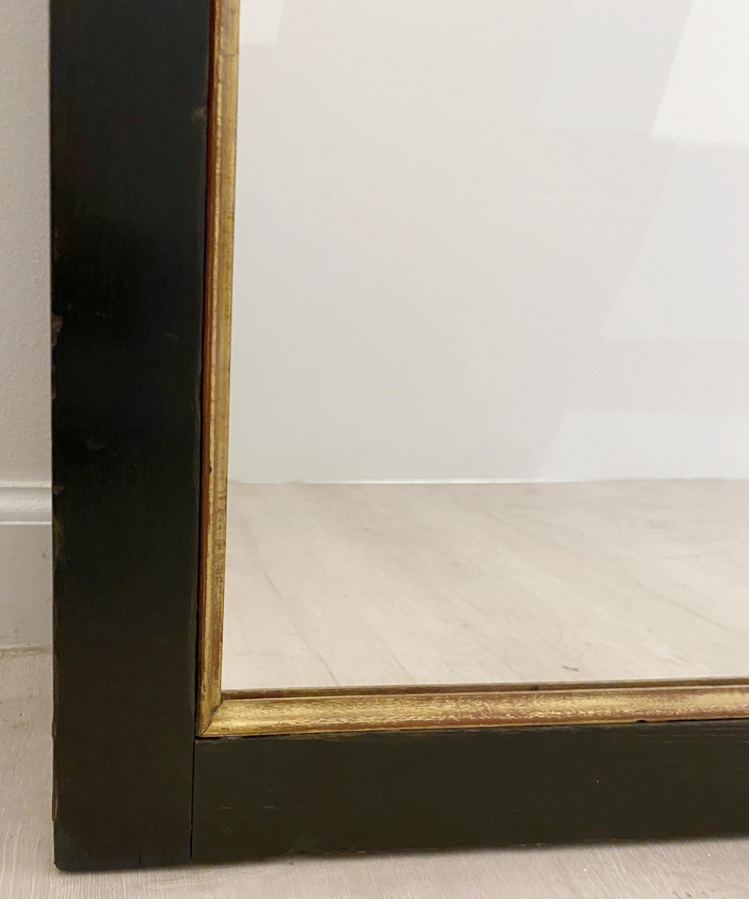 Large Black and Gilt Window Pane Paneled Mirrors (Each H 74 x W 20 7/8) For Sale 2