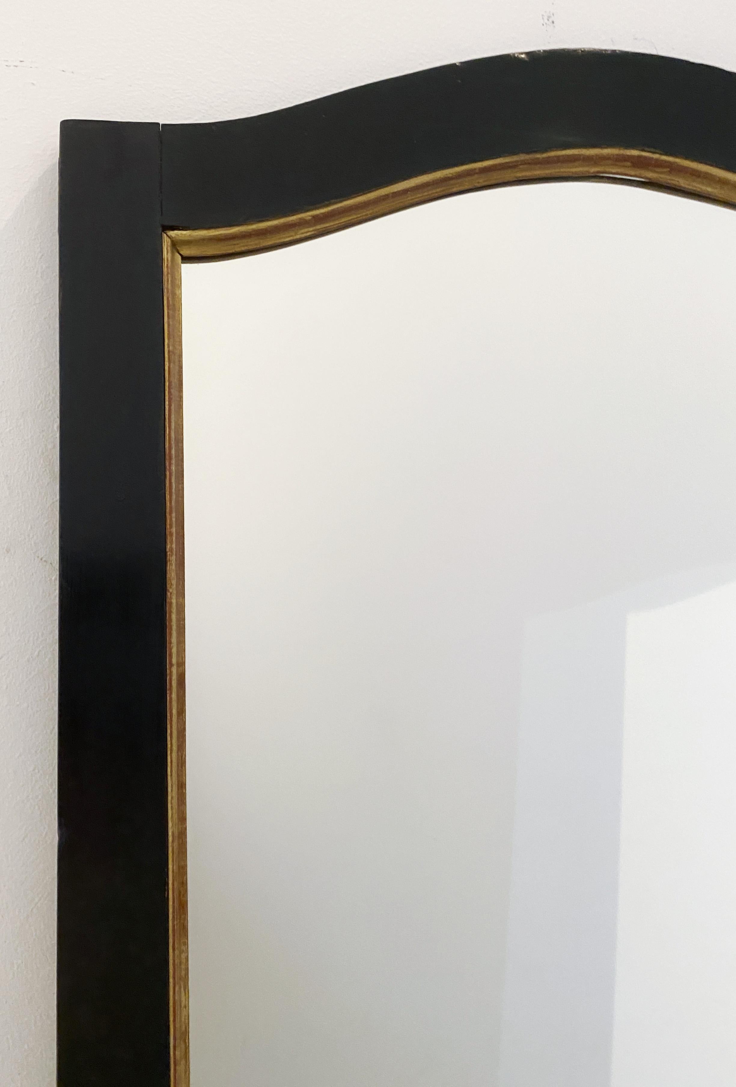 20th Century Large Black and Gilt Window Pane Paneled Mirrors (Each H 74 x W 20 7/8) For Sale