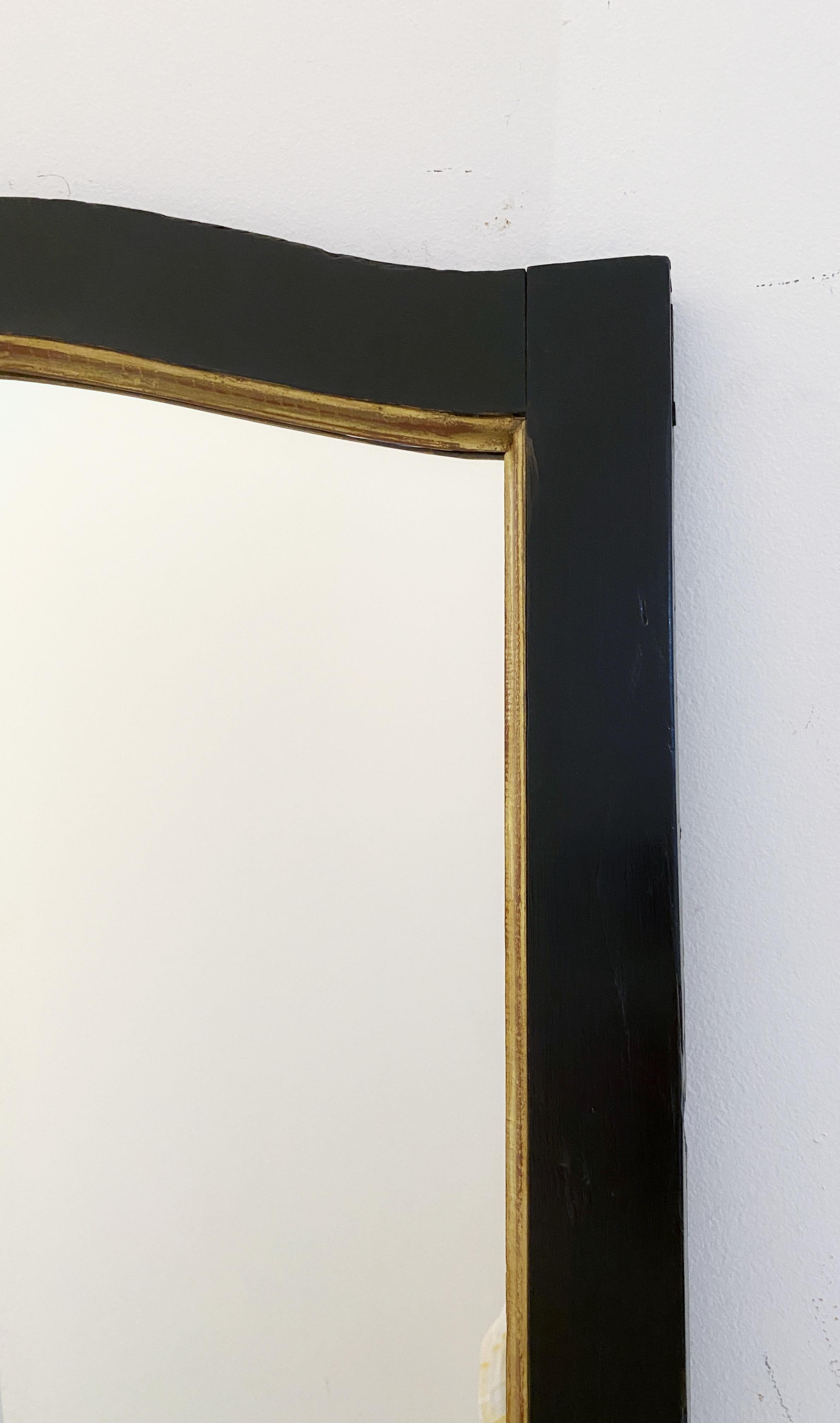 Large Black and Gilt Window Pane Paneled Mirrors (Each H 74 x W 20 7/8) For Sale 1