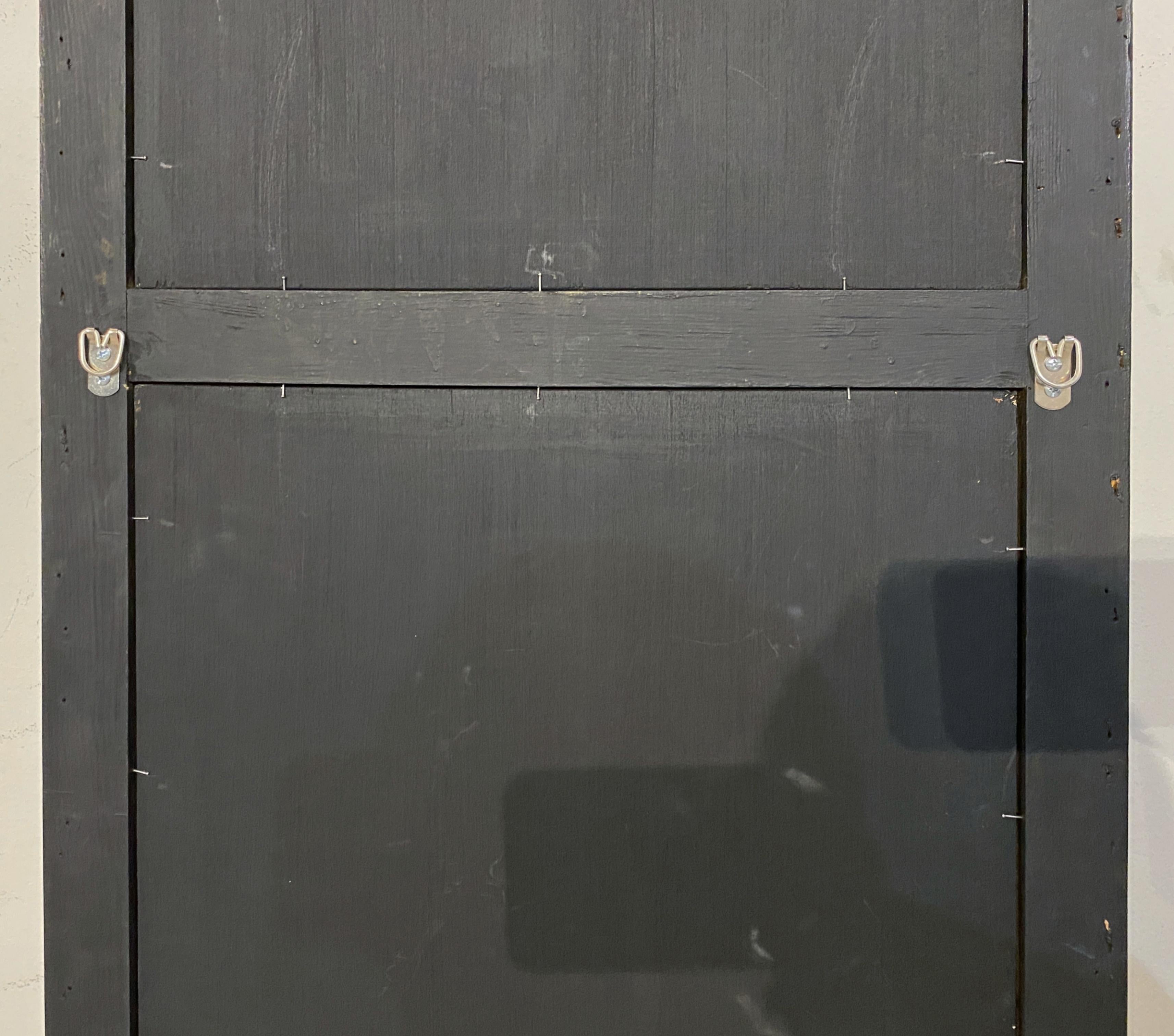 Large Black and Gilt Window Pane Paneled Mirrors (Each H 74 x W 20 7/8) For Sale 6